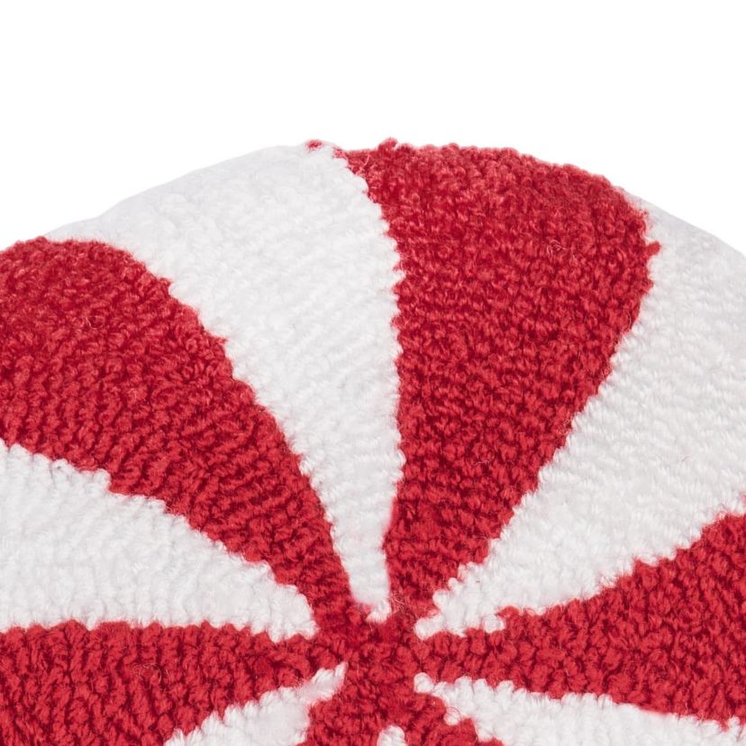 10" x 10" Mini Round Peppermint Hooked Throw Pillow