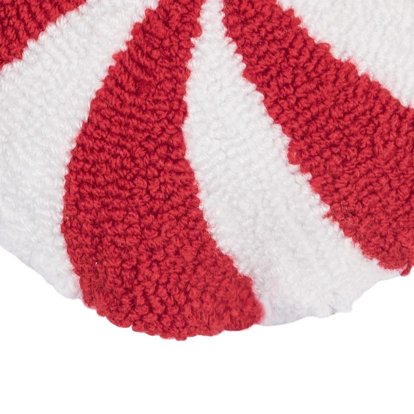 10" x 10" Mini Round Peppermint Hooked Throw Pillow