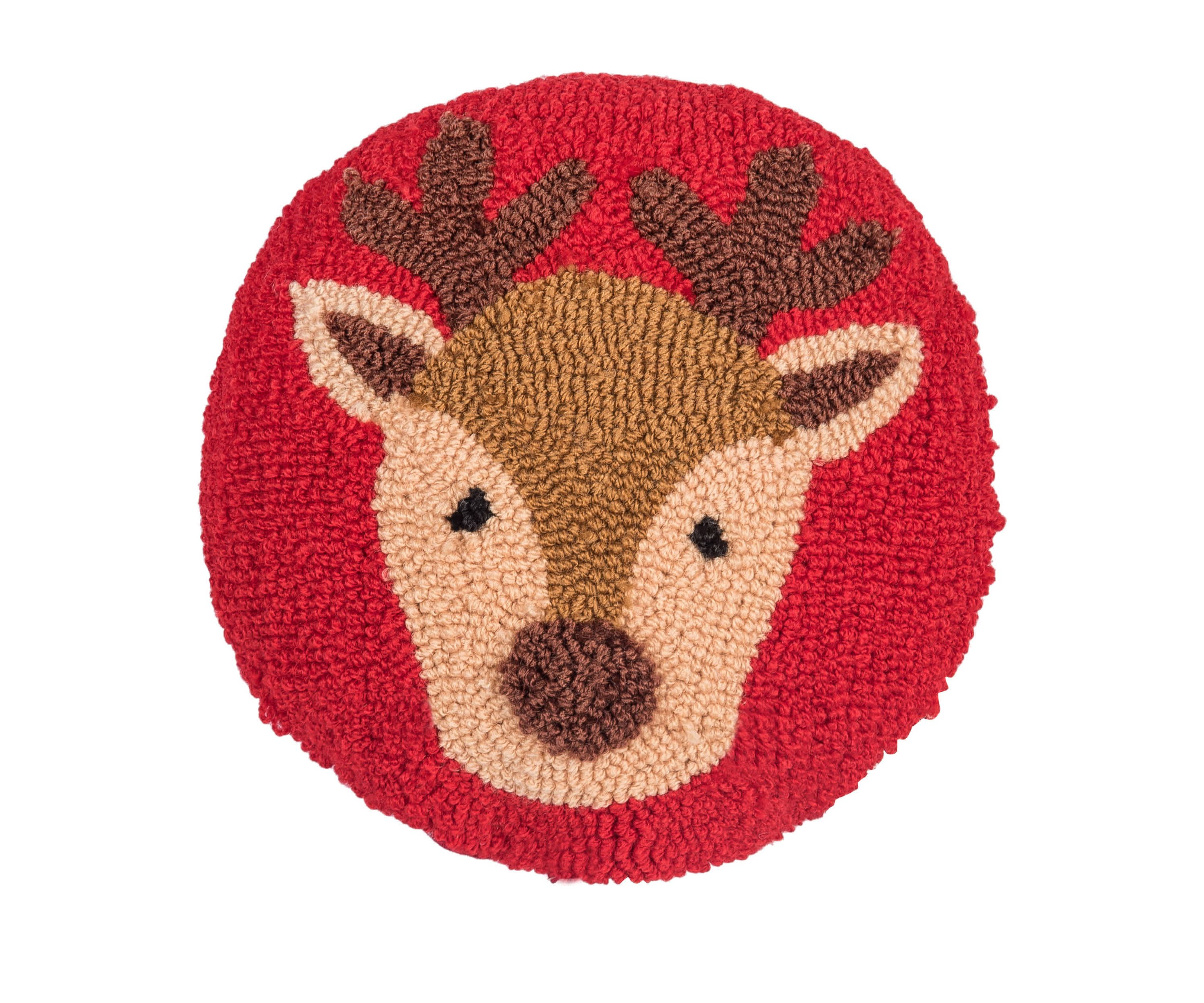 10" x 10" Mini Round Reindeer Hooked Throw Pillow
