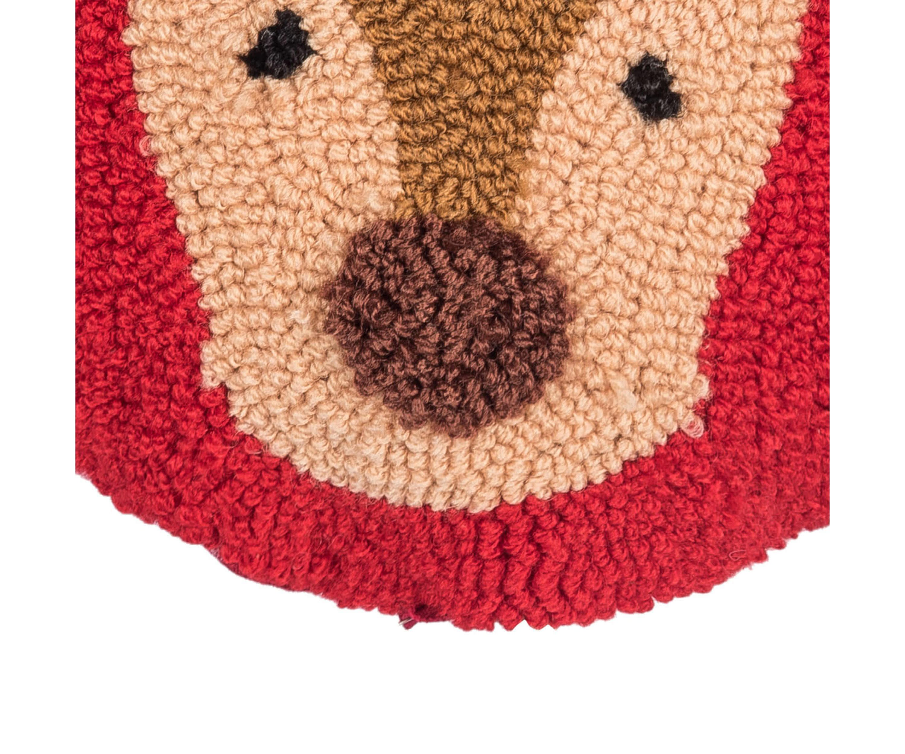 10" x 10" Mini Round Reindeer Hooked Throw Pillow