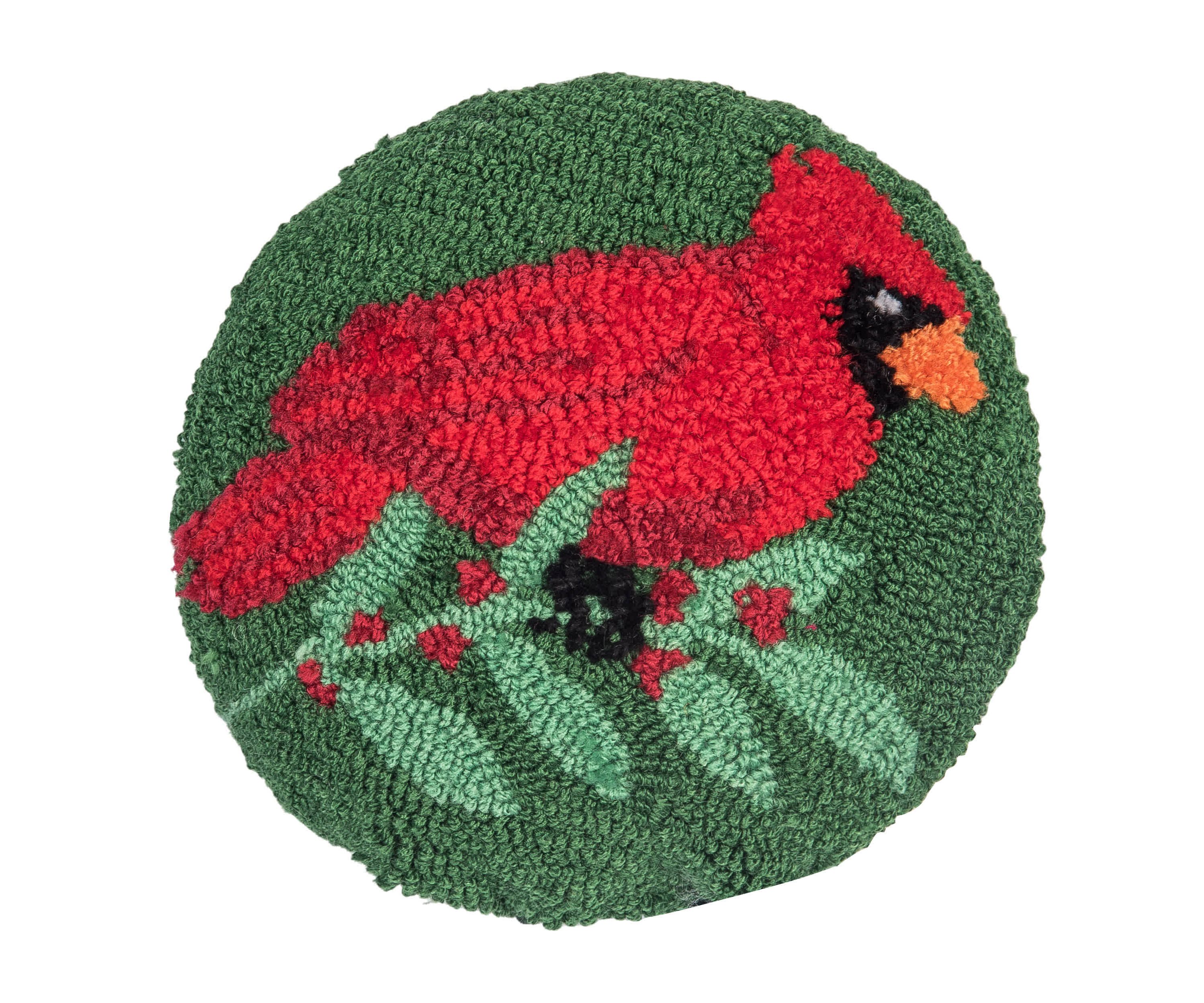 10" x 10" Mini Round Cardinal Hooked Throw Pillow