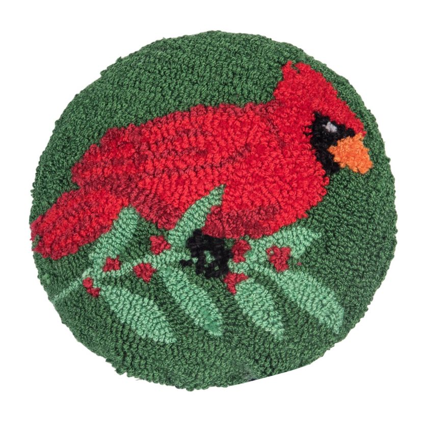 10" x 10" Mini Round Cardinal Hooked Throw Pillow