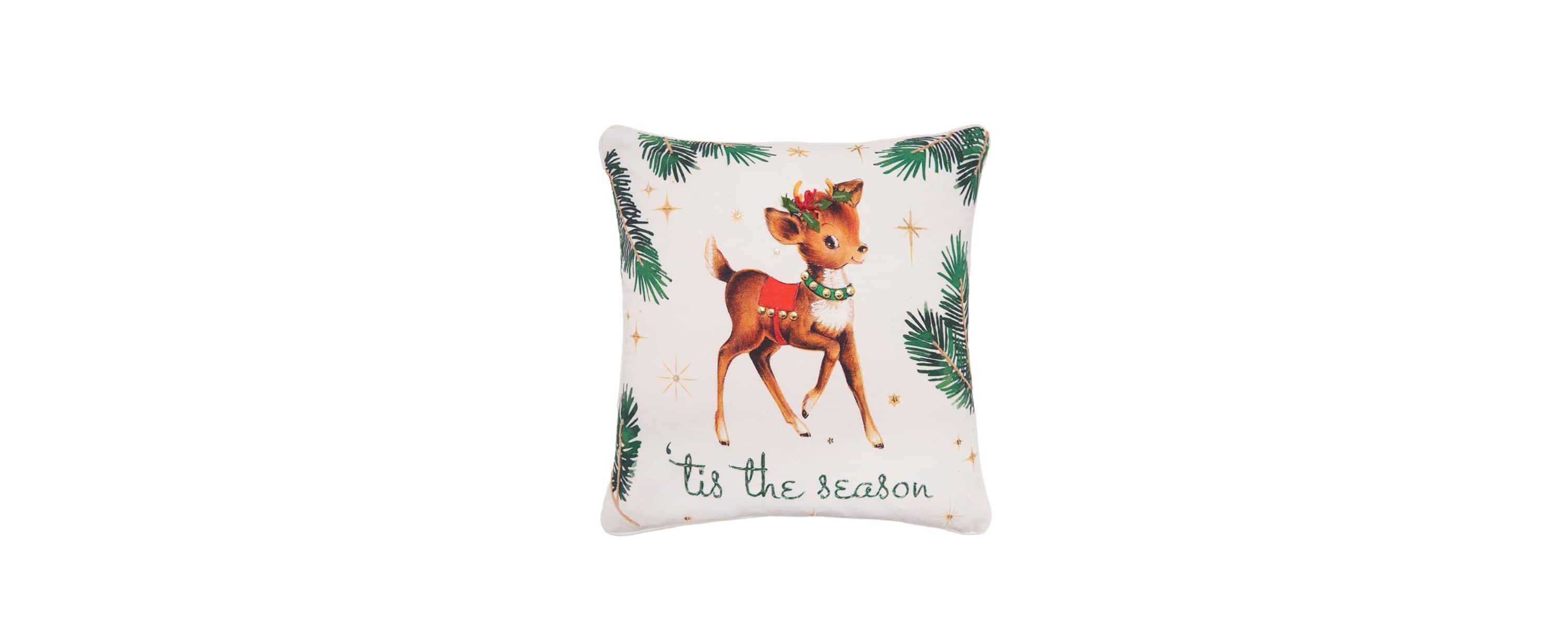 18" x 18" Vintage Reindeer Throw Pillow
