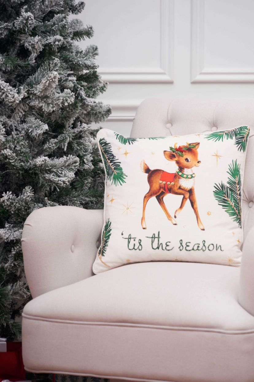 18" x 18" Vintage Reindeer Throw Pillow