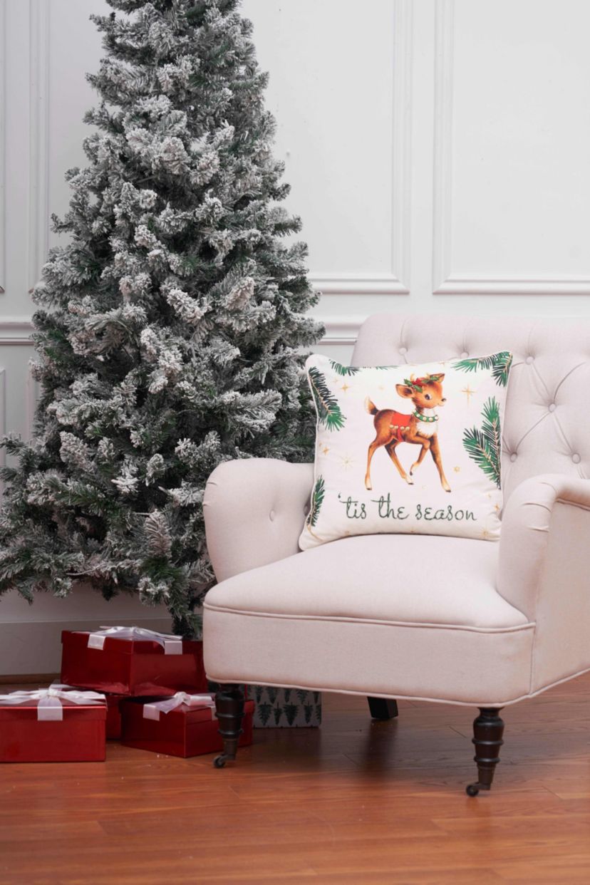 18" x 18" Vintage Reindeer Throw Pillow