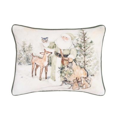 C&F Home 18" x 14" Winter Santa & Animals Throw Pillow, White