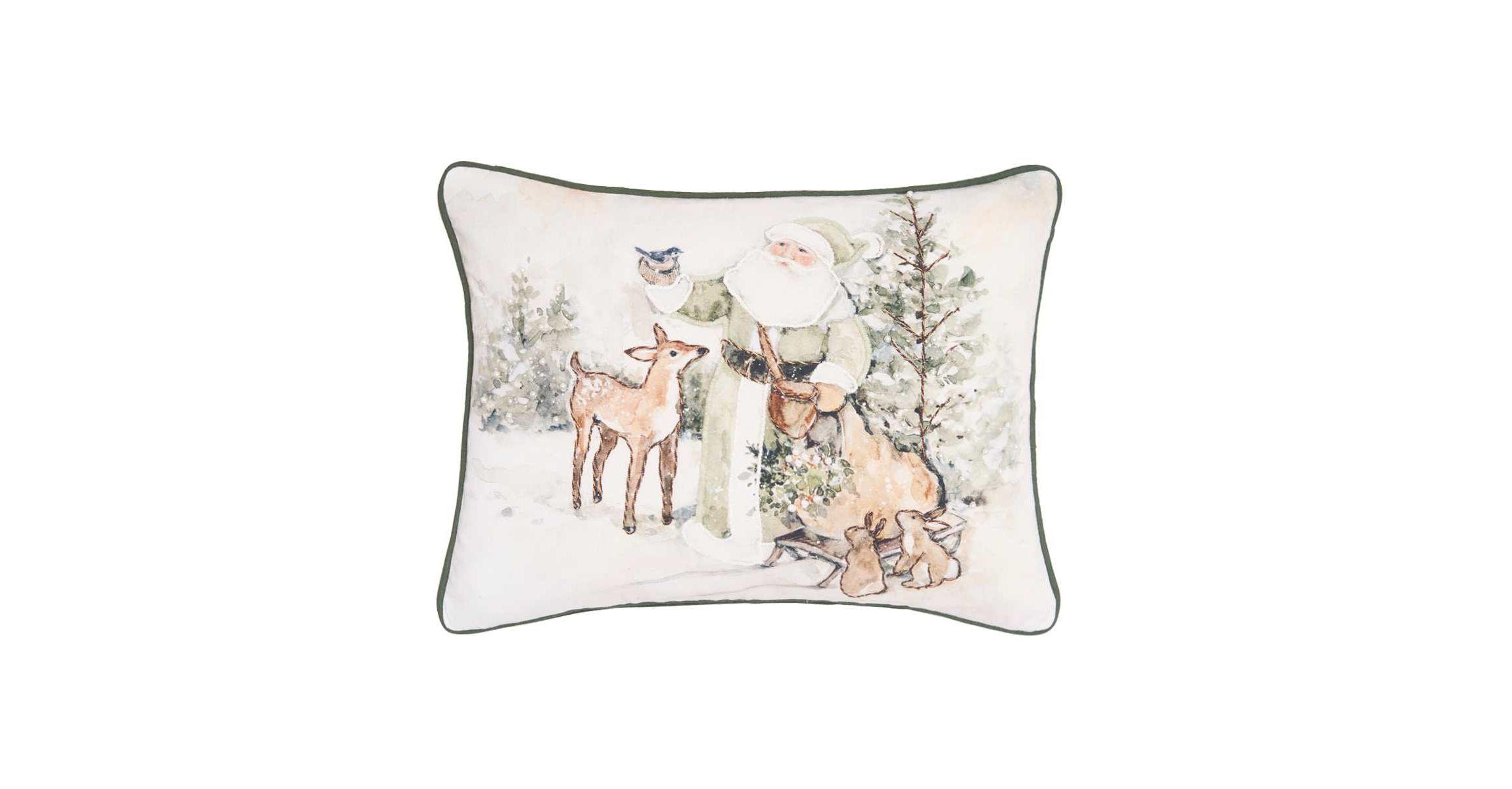 18" x 14" Winter Santa & Animals Throw Pillow