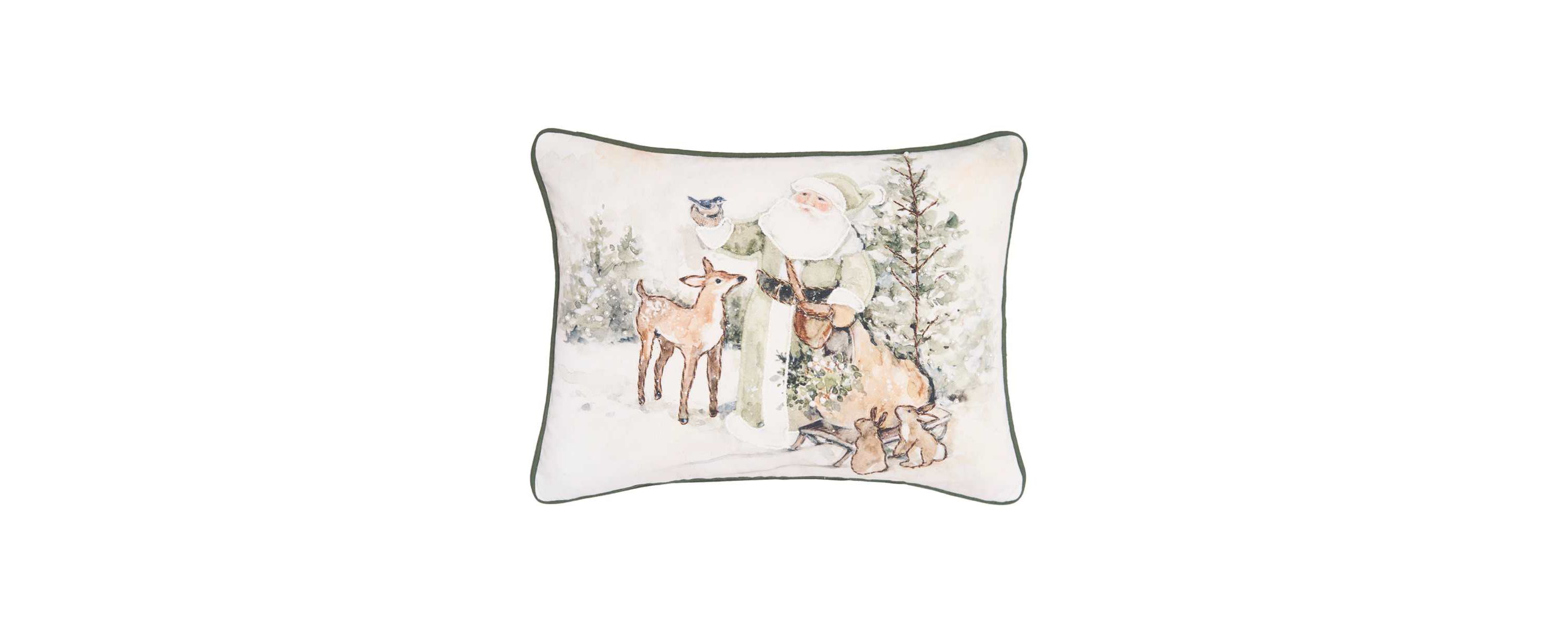 18" x 14" Winter Santa & Animals Throw Pillow