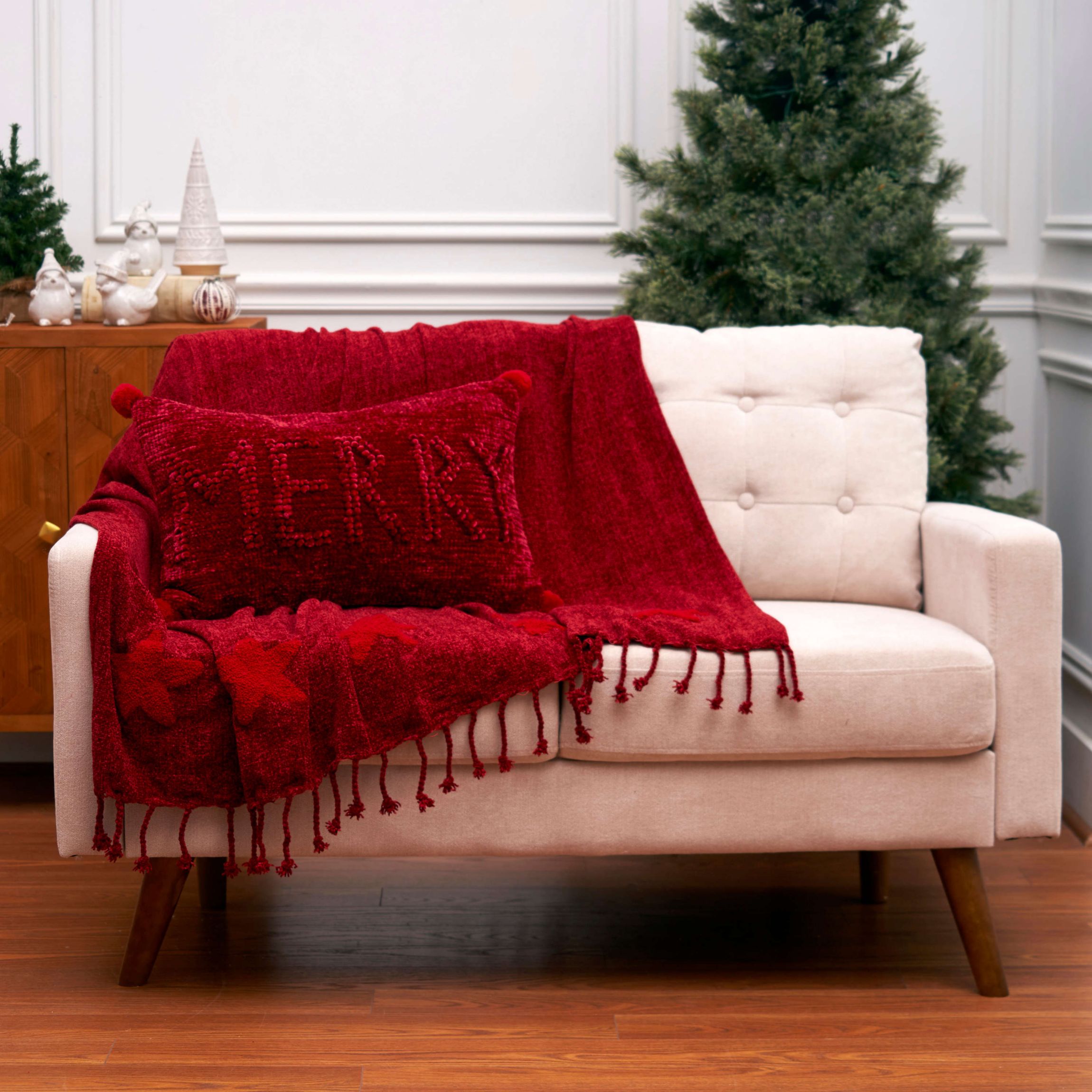 22" x 14" Red Merry Throw Pillow