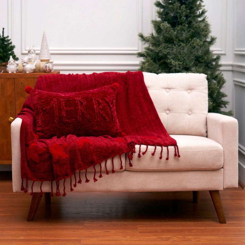 22" x 14" Red Merry Throw Pillow