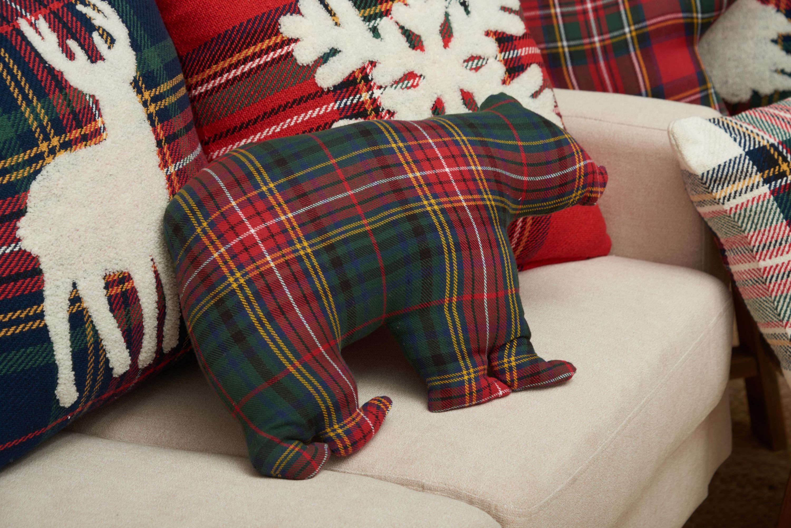 20" x 13.5" Plaid Bear Shaped Throw Pillow