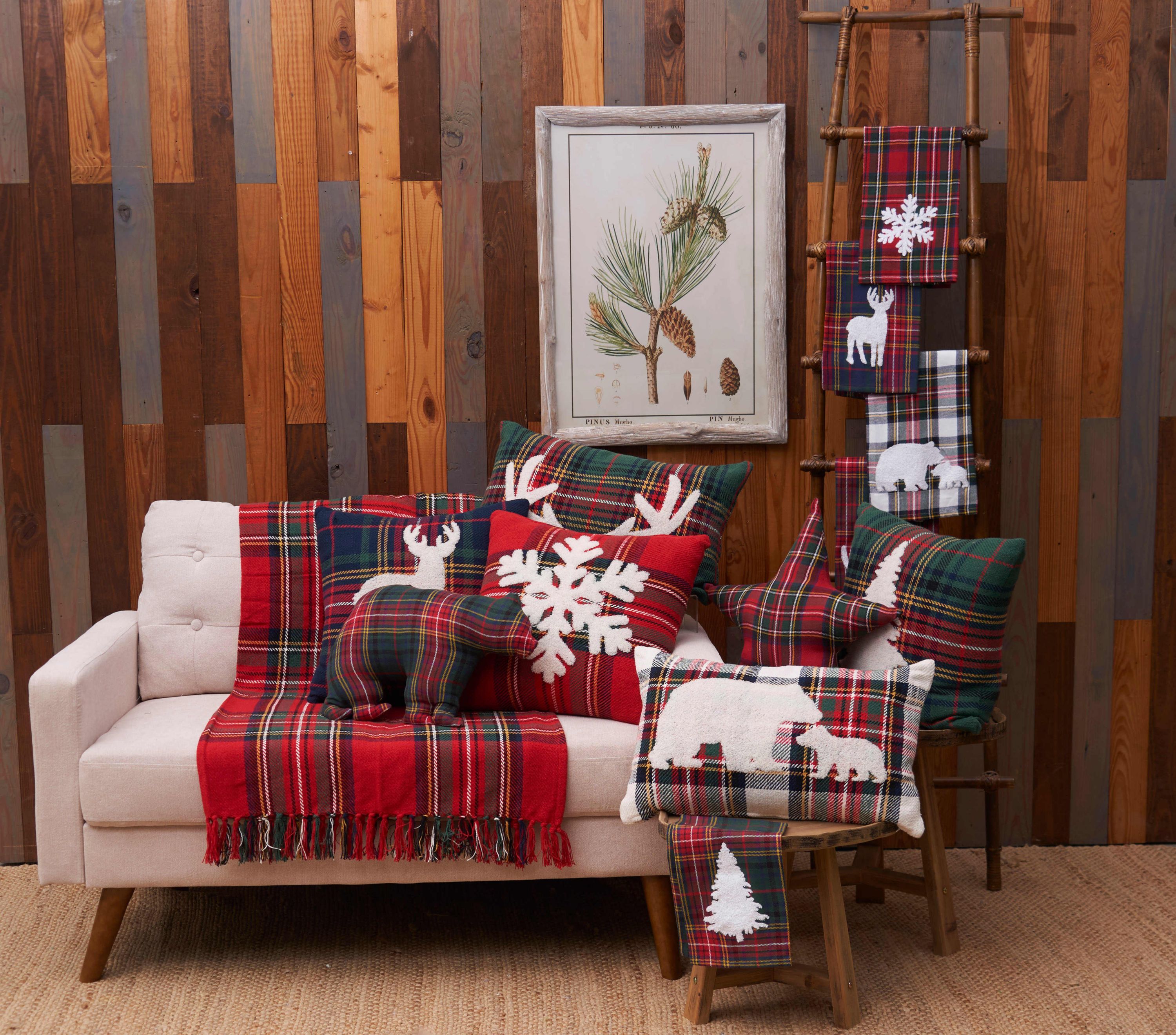 20" x 13.5" Plaid Bear Shaped Throw Pillow