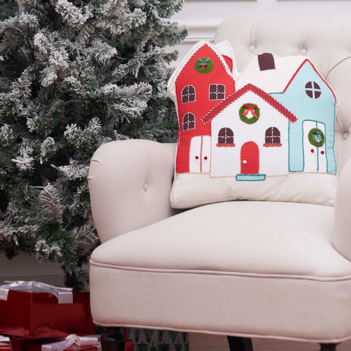 18" x 18" Village Shaped Throw Pillow