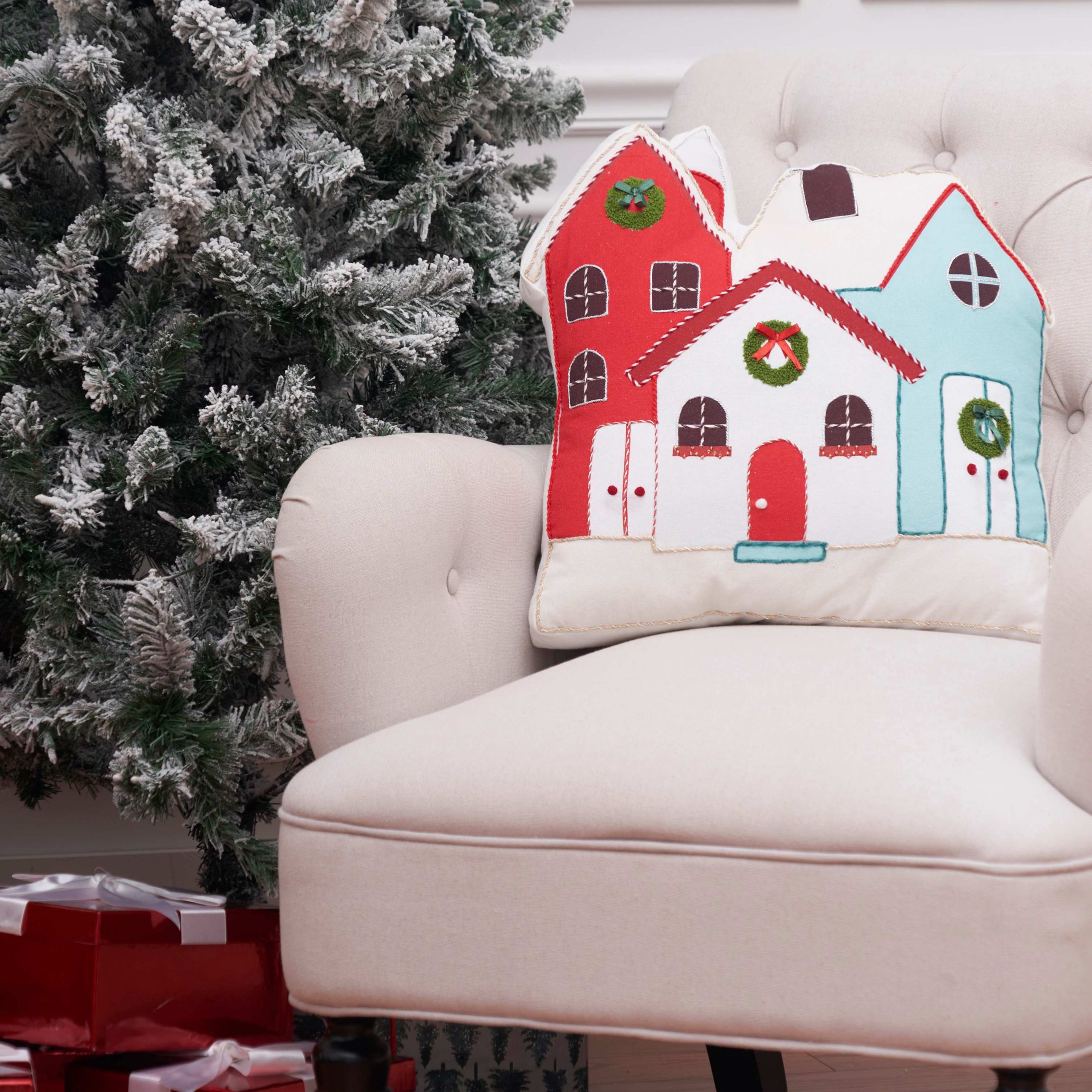 18" x 18" Village Shaped Throw Pillow