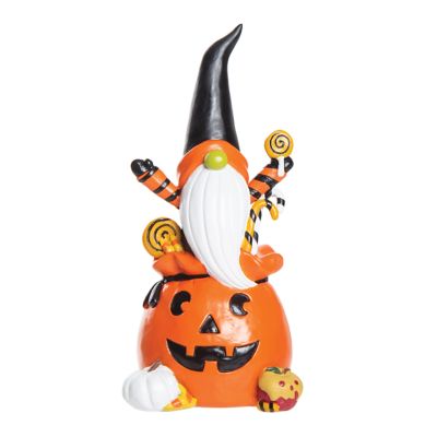 Gallerie II Halloween Trick Or Treat Gnome Jack-o'-lantern Decorative Figurine, Orange