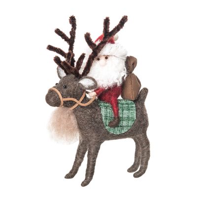 Gallerie II Christmas Santa Claus With Reindeer Decorative Figurine, Brown