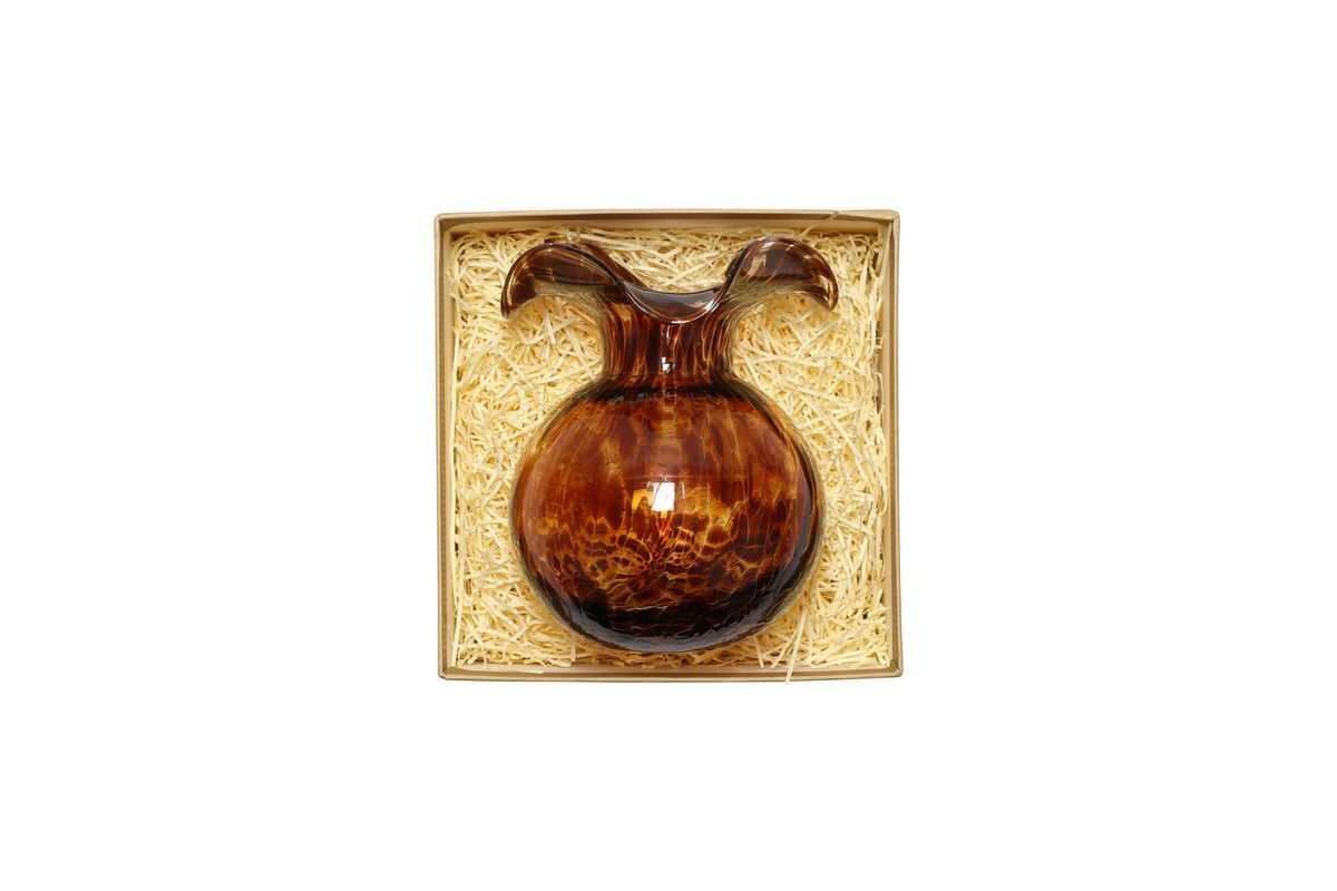 Hibiscus Glass Brown Tortoiseshell Bud Vase