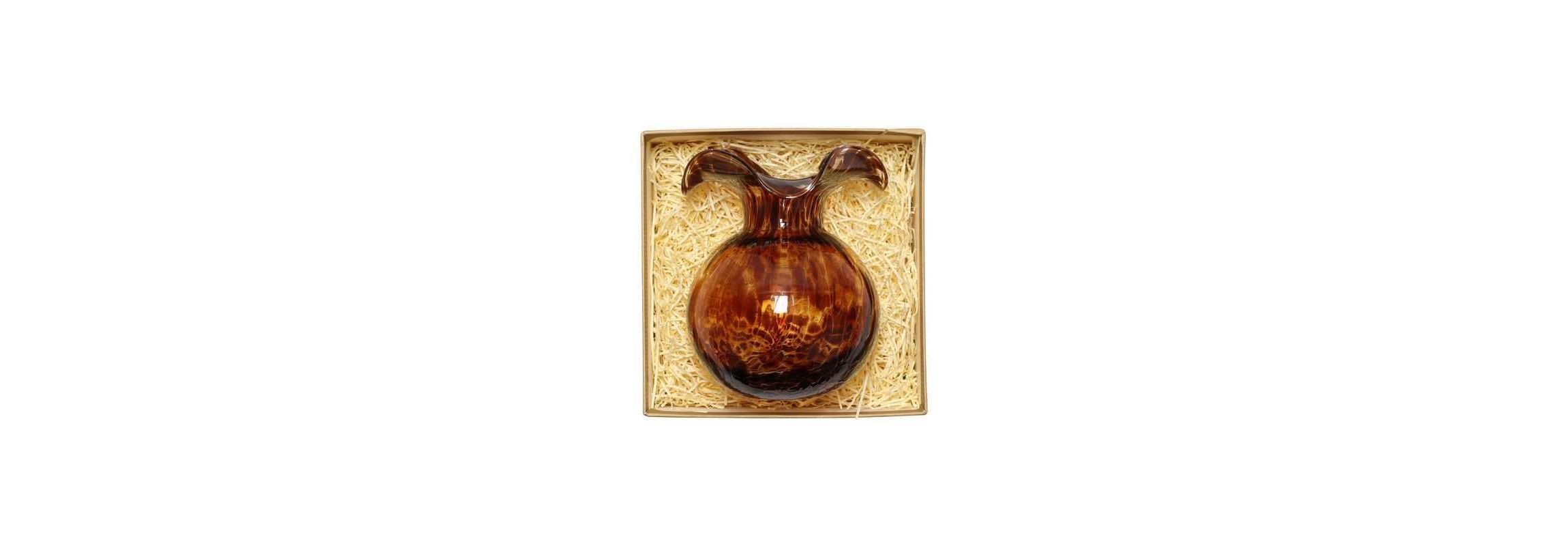 Hibiscus Glass Brown Tortoiseshell Bud Vase
