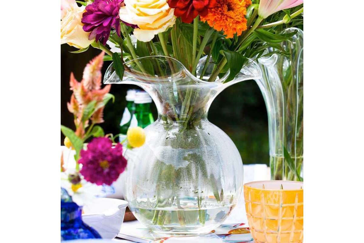 Hibiscus Glass Dark Green Medium Fluted Vase