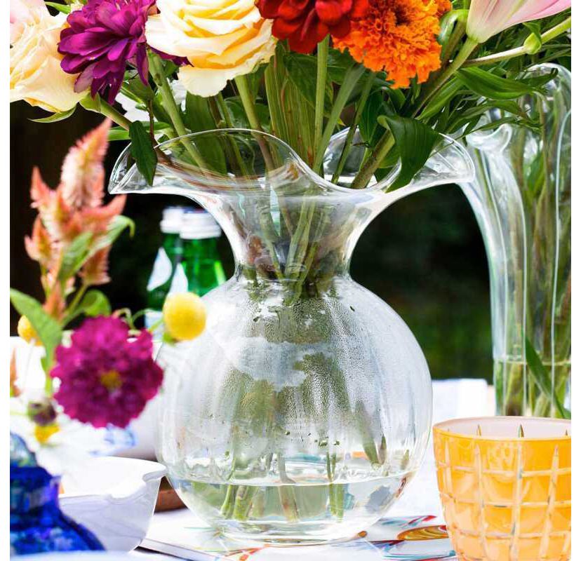 Hibiscus Glass Dark Green Medium Fluted Vase