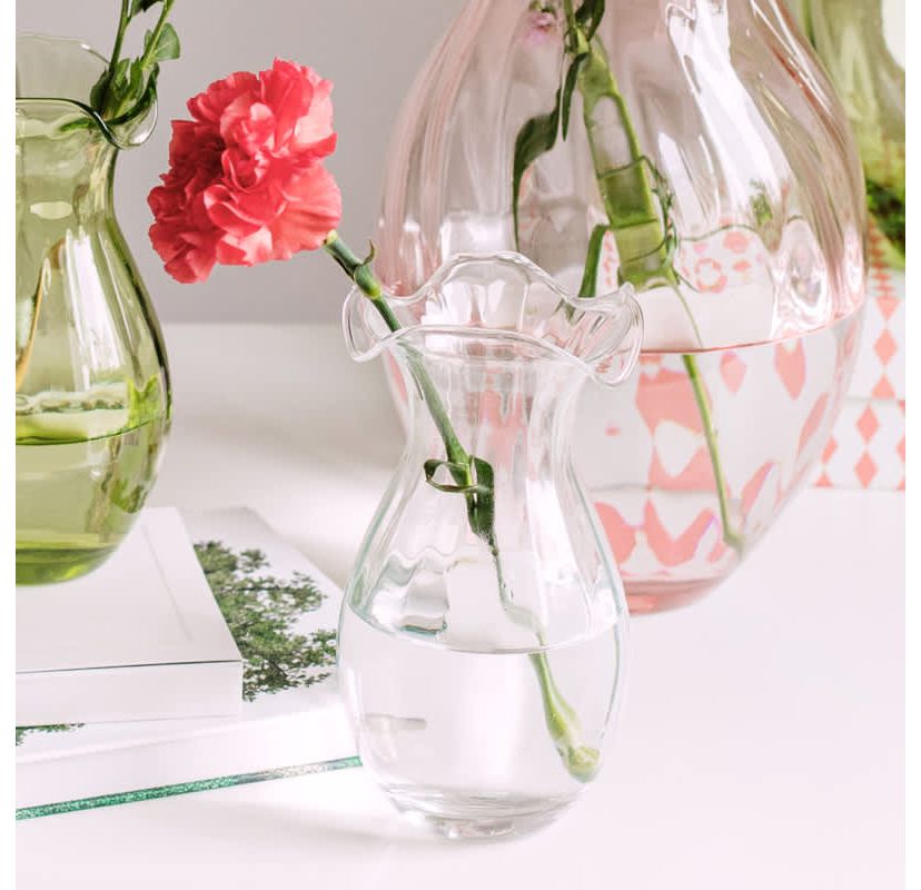 Hibiscus Glass Clear Vertical Fluted Small Vase