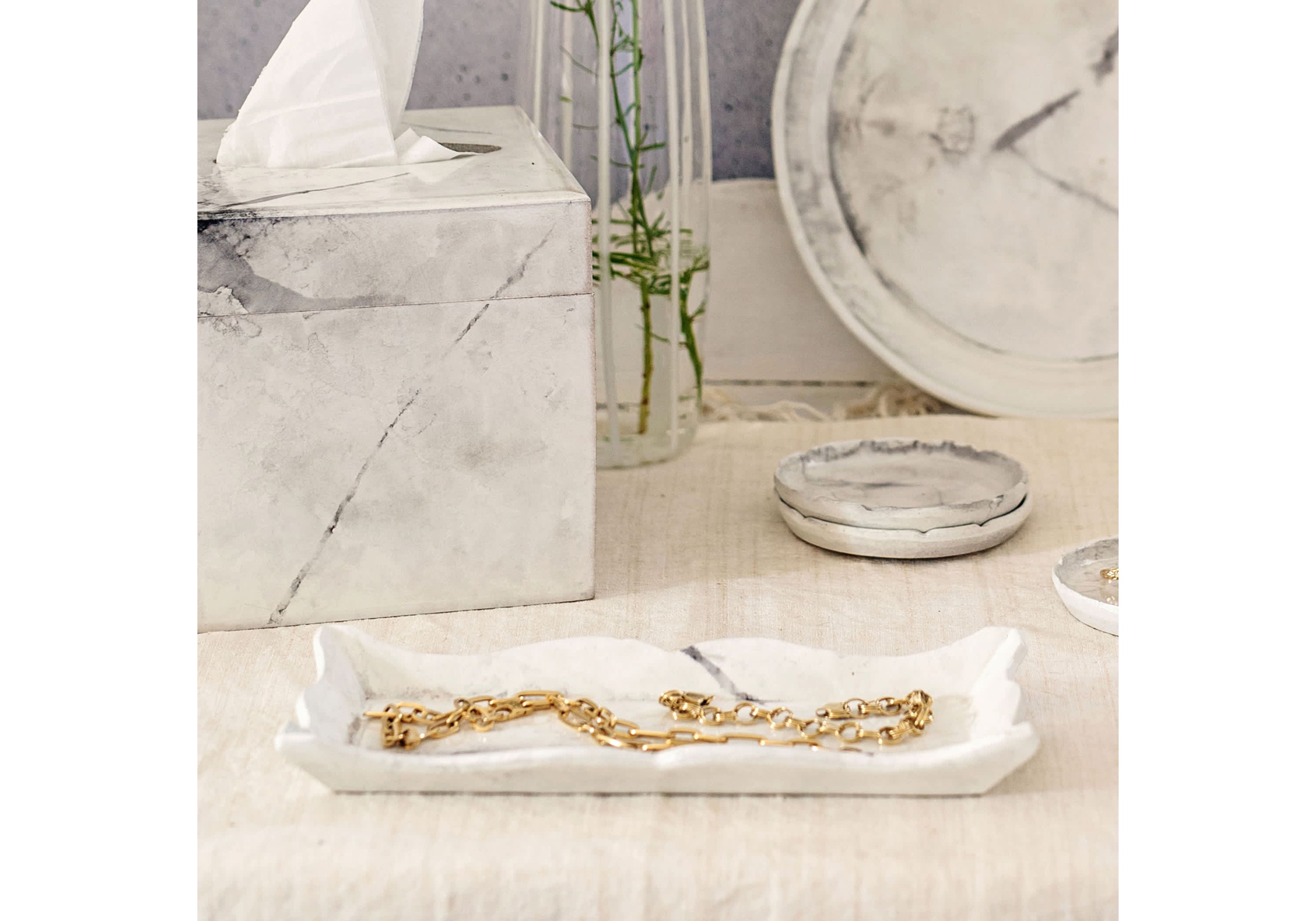 Florentine Wooden Accessories Marble Small Rectangular Tray