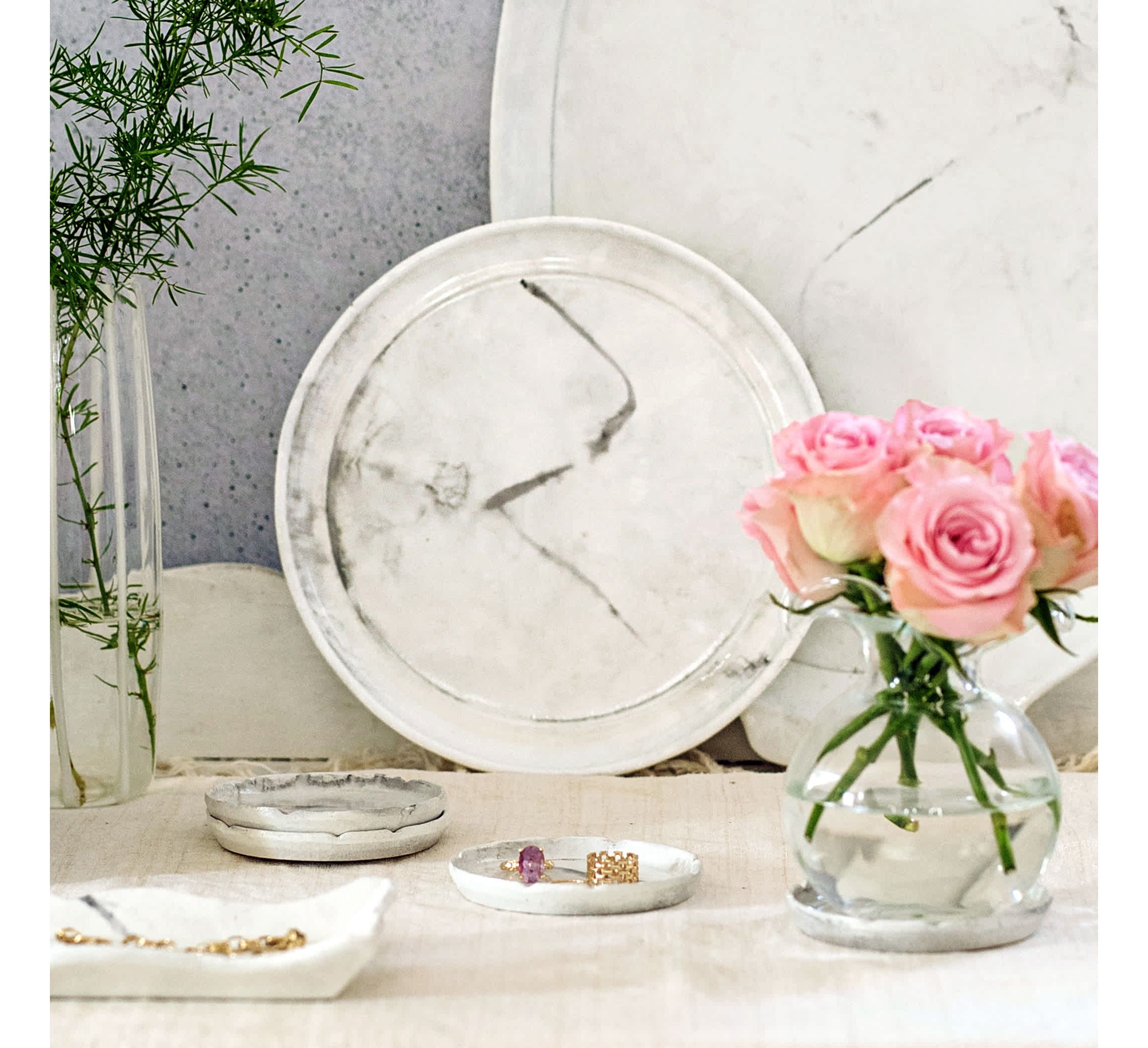 Florentine Wooden Accessories Marble Small Round Tray