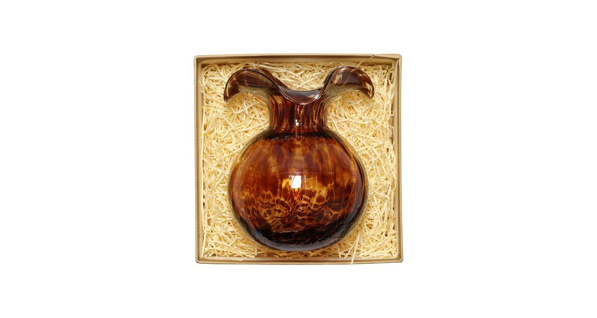 Hibiscus Glass Brown Tortoiseshell Bud Vase