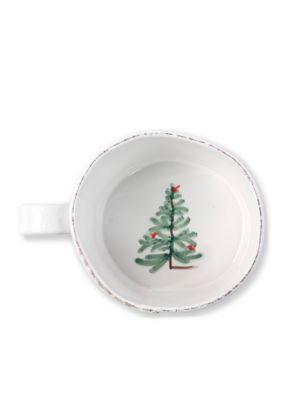 Vietri Lastra Holiday Jumbo Coffee Mug - 4.75" Stoneware Ceramic, Handpainted In Italy, White & Green