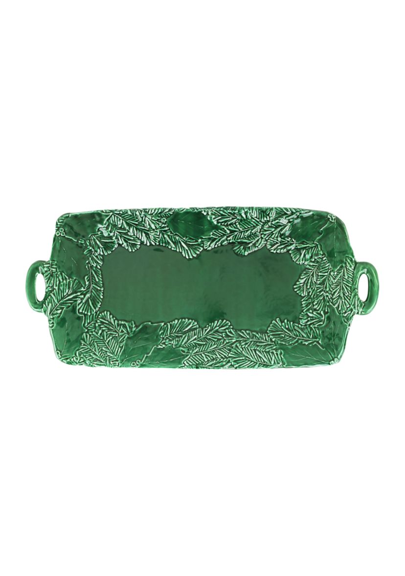 Lastra Holiday Green Figural Handled Rectangular Platter