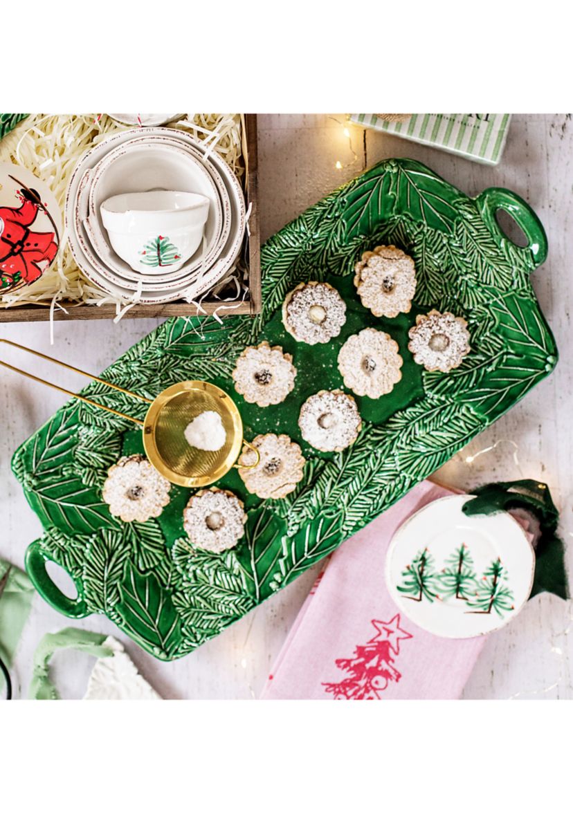 Lastra Holiday Green Figural Handled Rectangular Platter