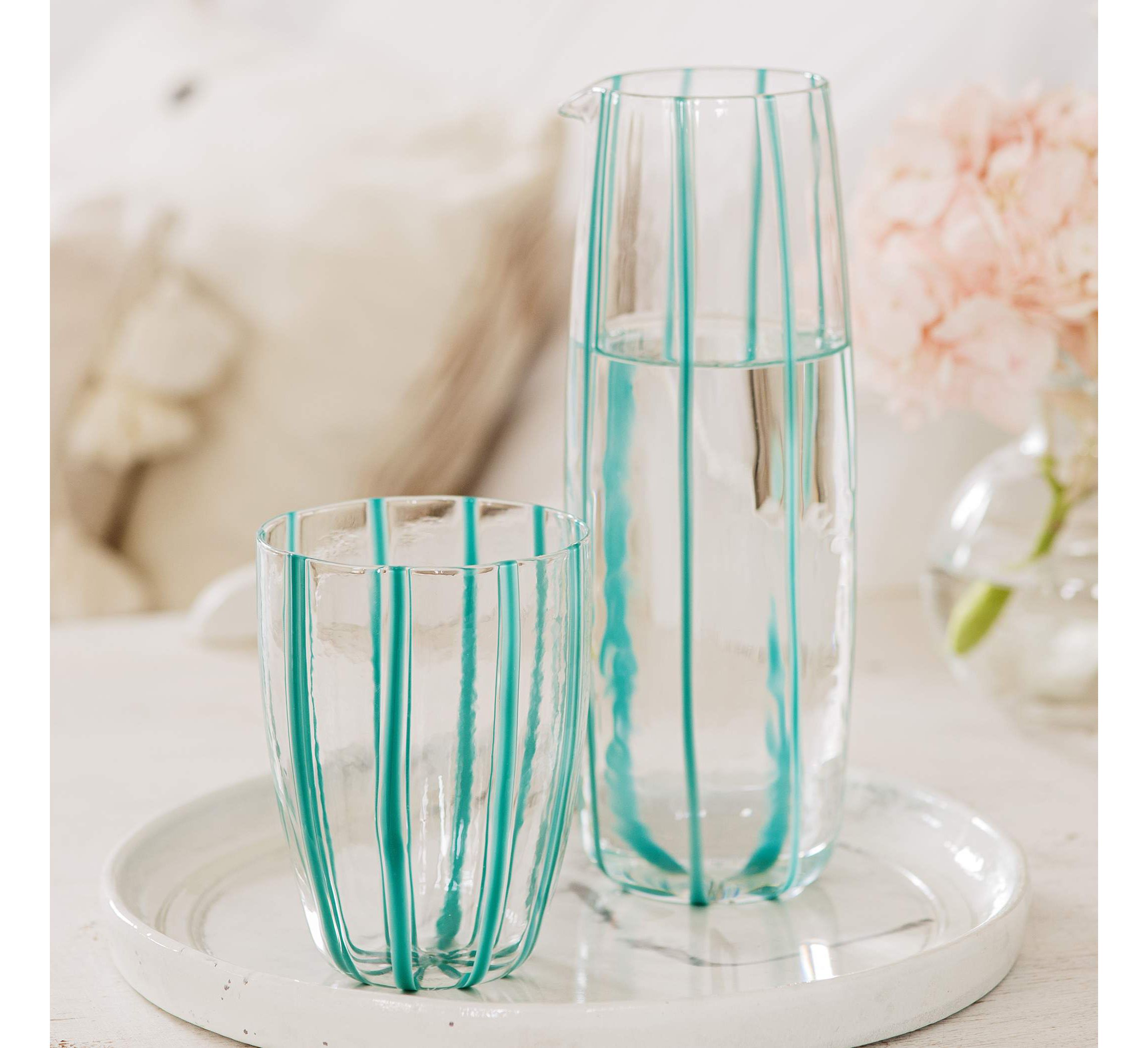 Nuovo Stripe Teal Pitcher