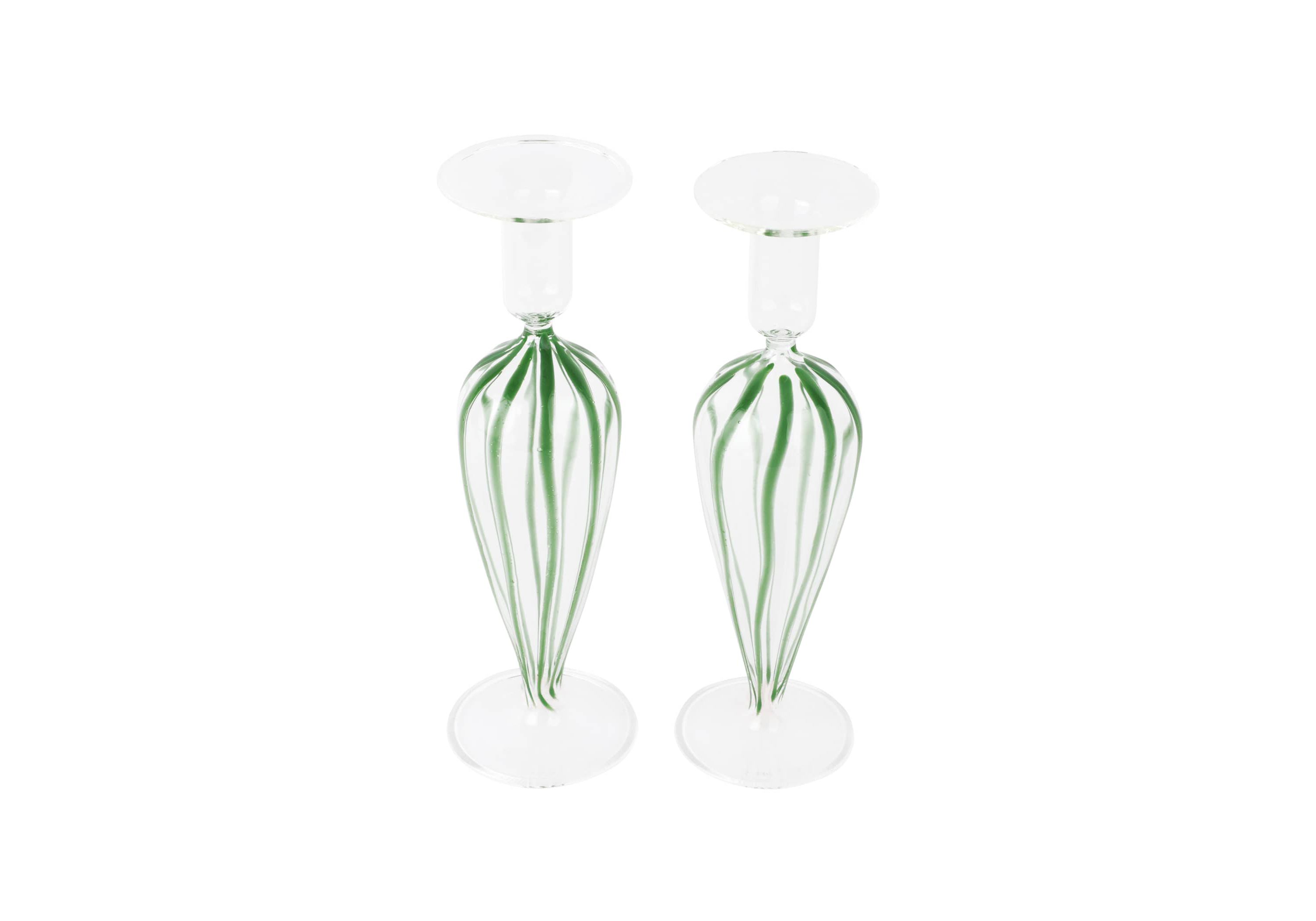 Nuovo Stripe Green Candlesticks - Set of 2