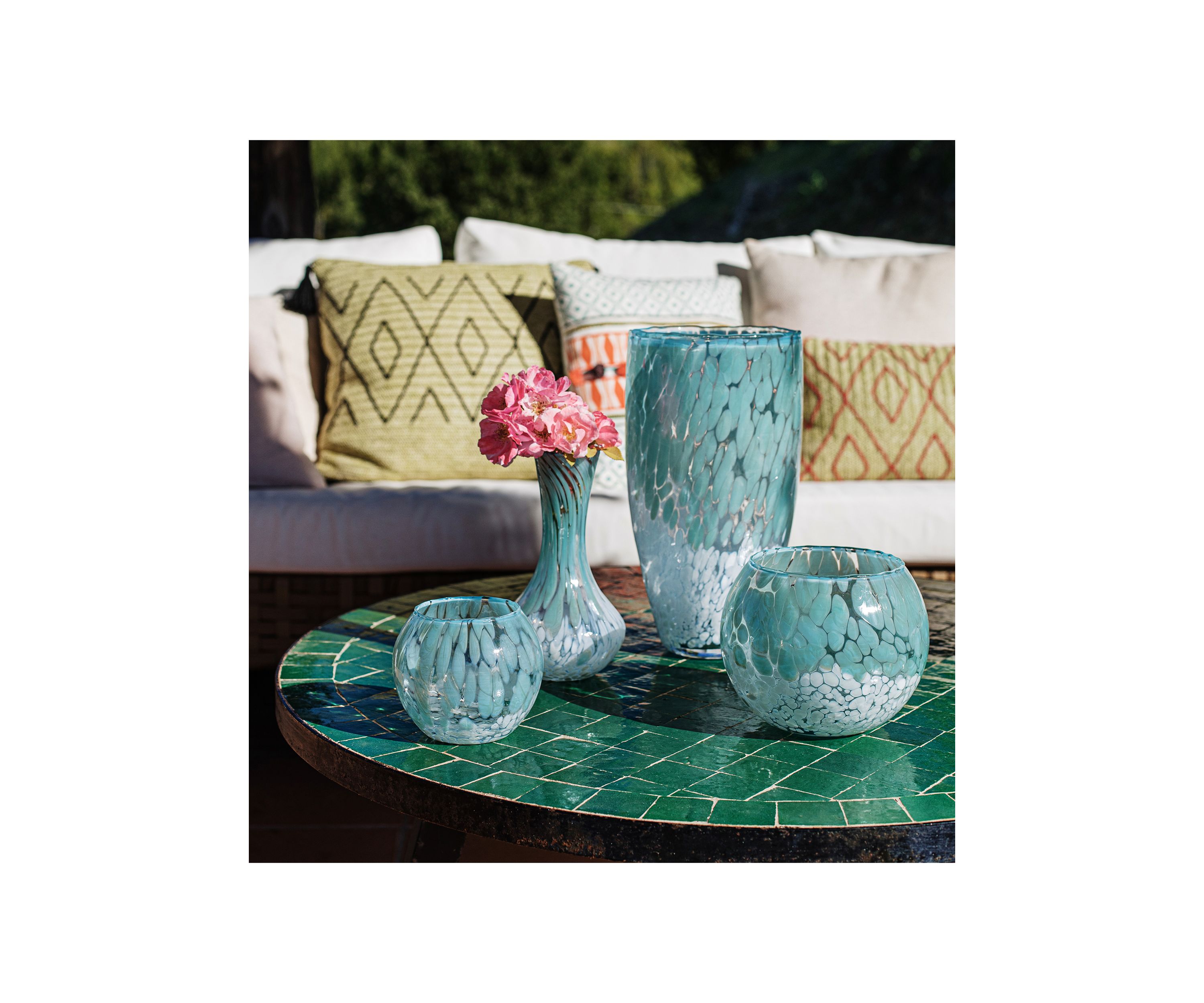 Nuvola Light Blue and White Small Fluted Vase