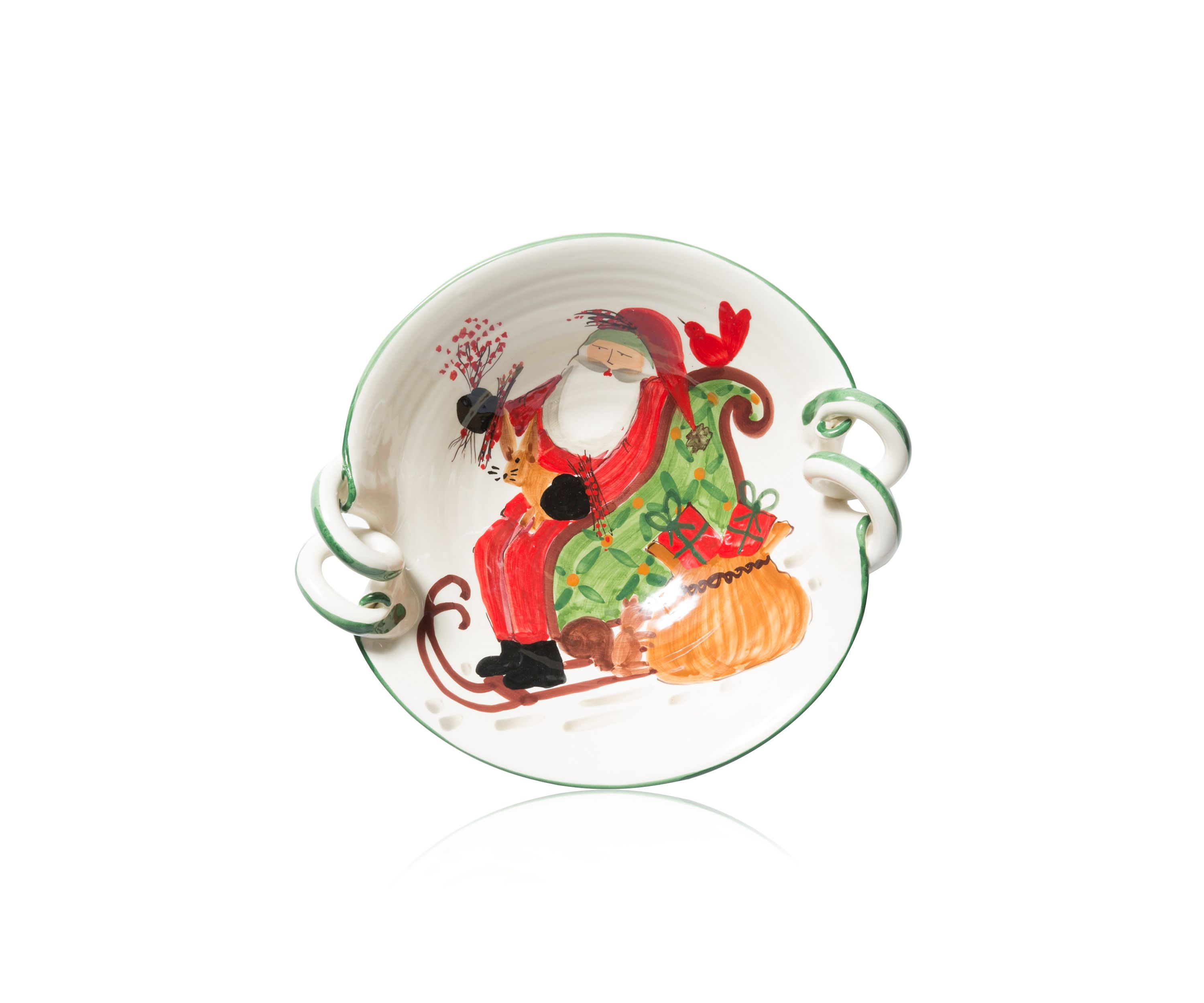 Old St. Nick Scallop Handled Bowl with Sleigh