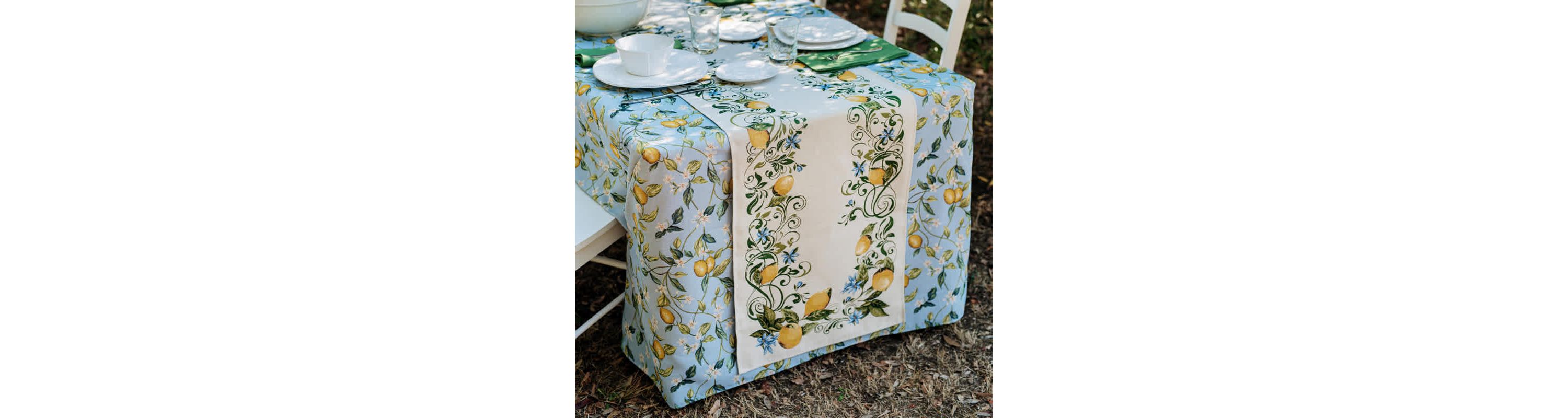 Tavola Lemons with White Flowers Tablecloth