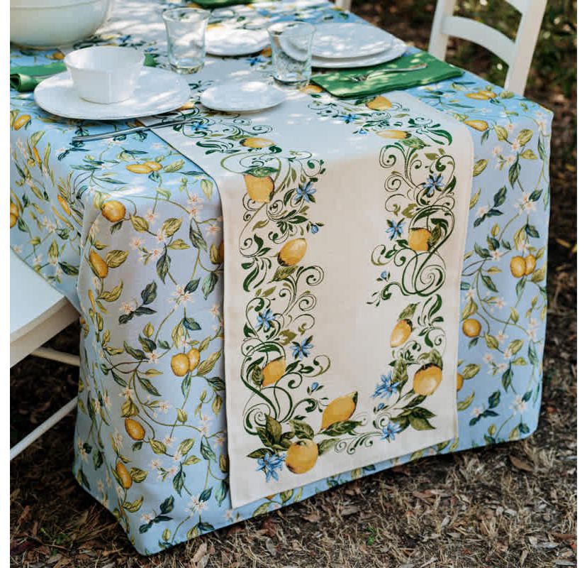 Tavola Lemons with White Flowers Tablecloth