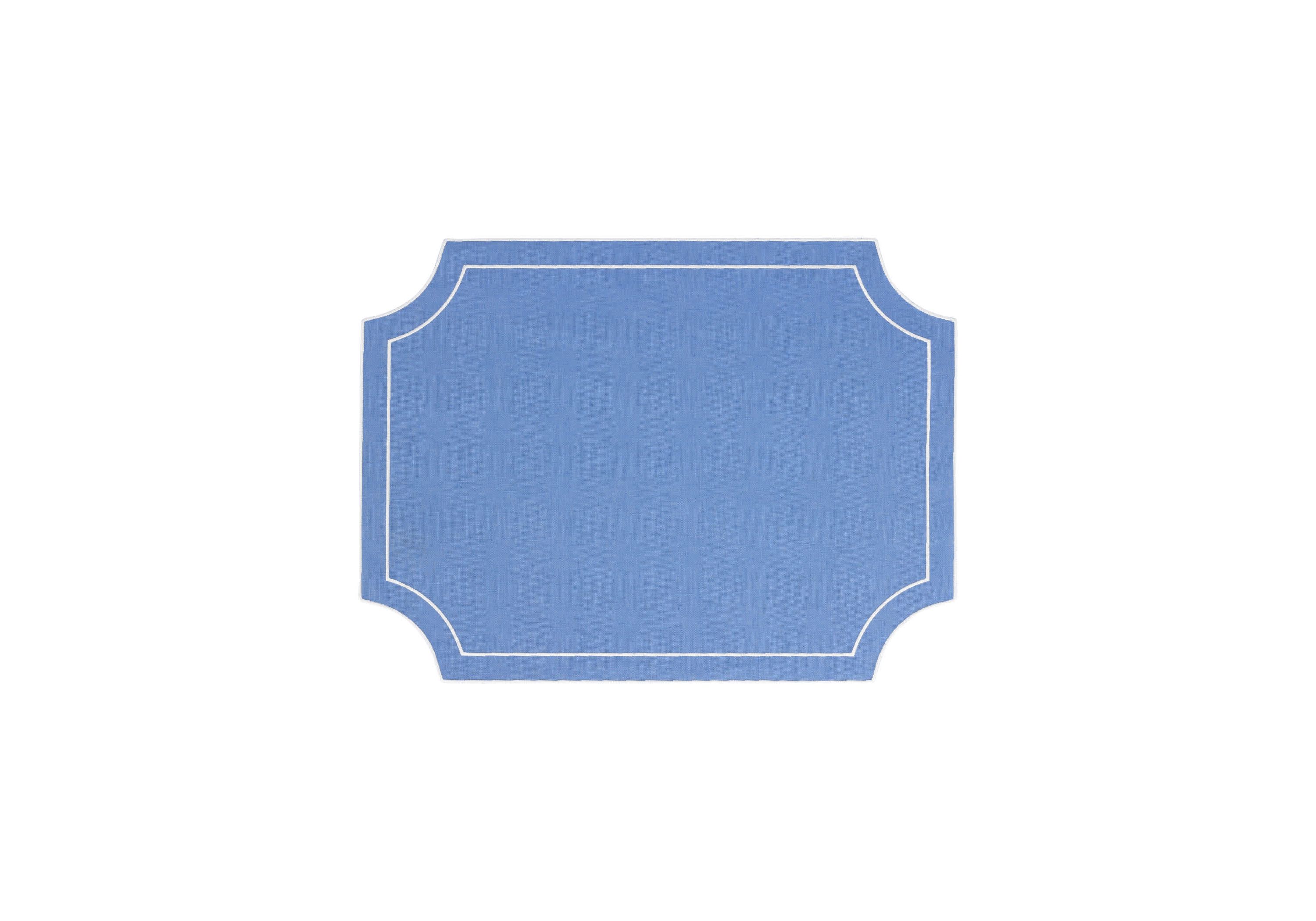 Tessuti Cornflower Blue Rectangular Placemats with White Stitching - Set of 4