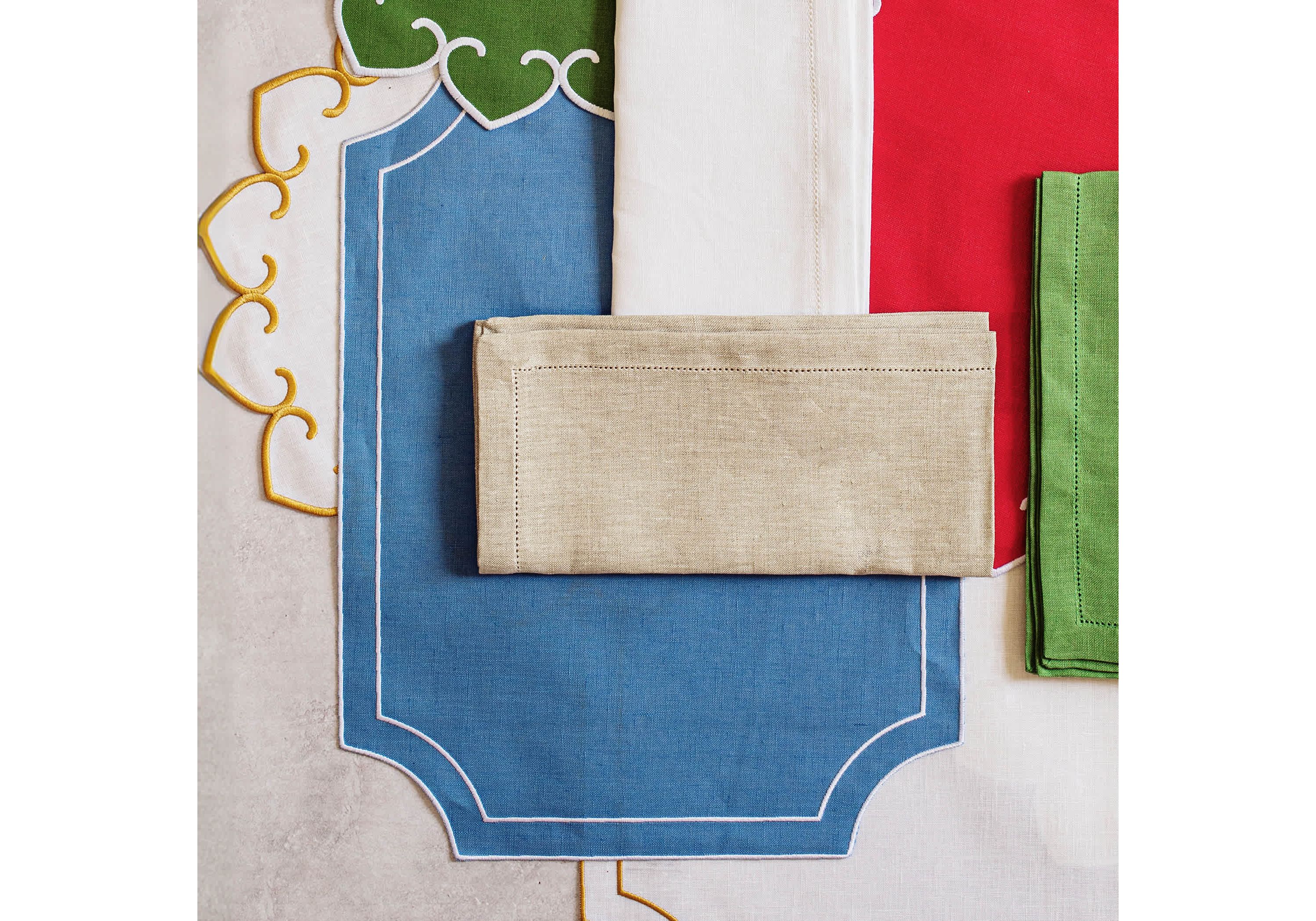Tessuti Cornflower Blue Rectangular Placemats with White Stitching - Set of 4