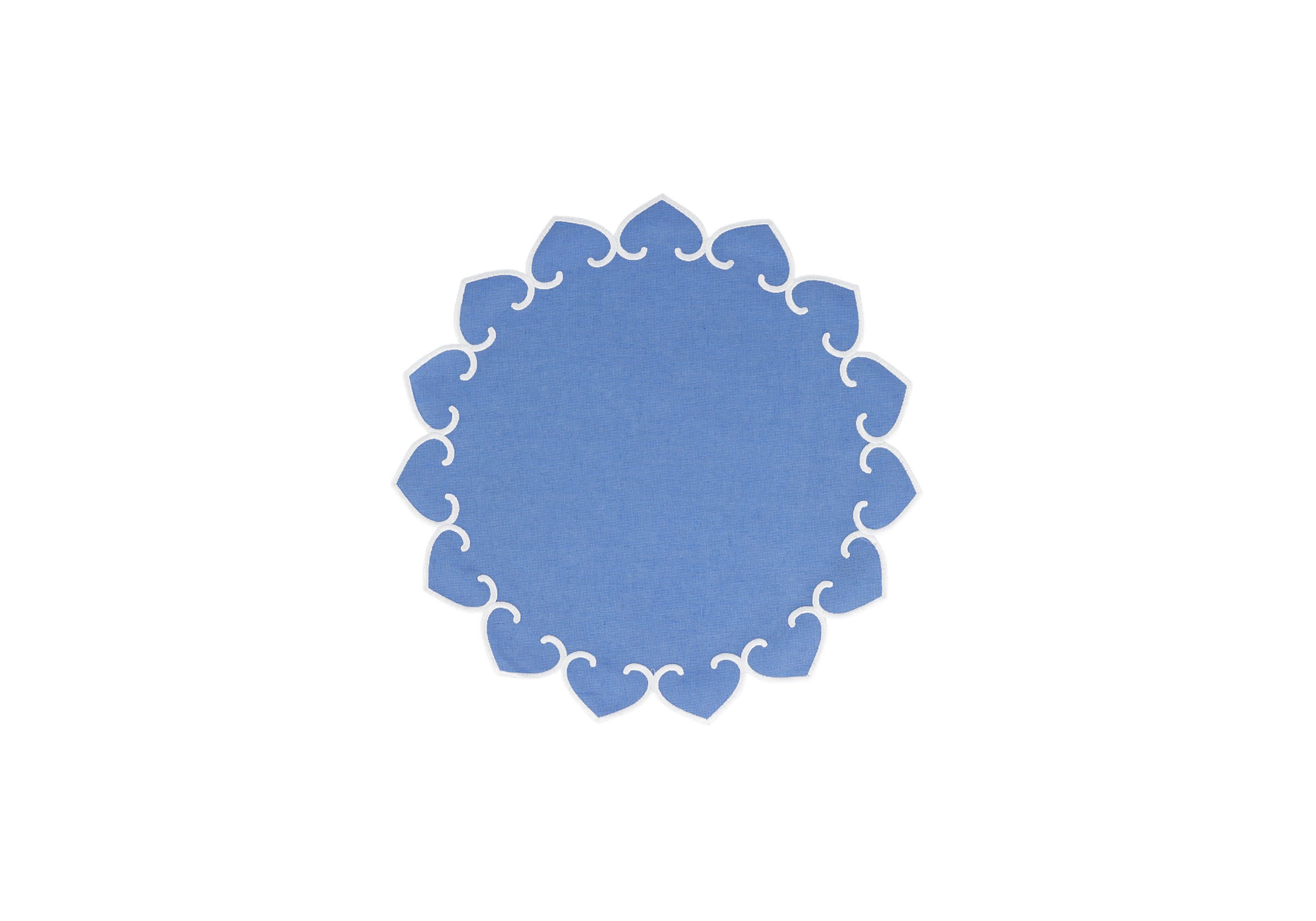 Tessuti Cornflower Blue Round Placemats with White Stitching - Set of 4