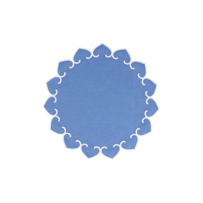 Tessuti Cornflower Blue Round Placemats with White Stitching - Set of 4