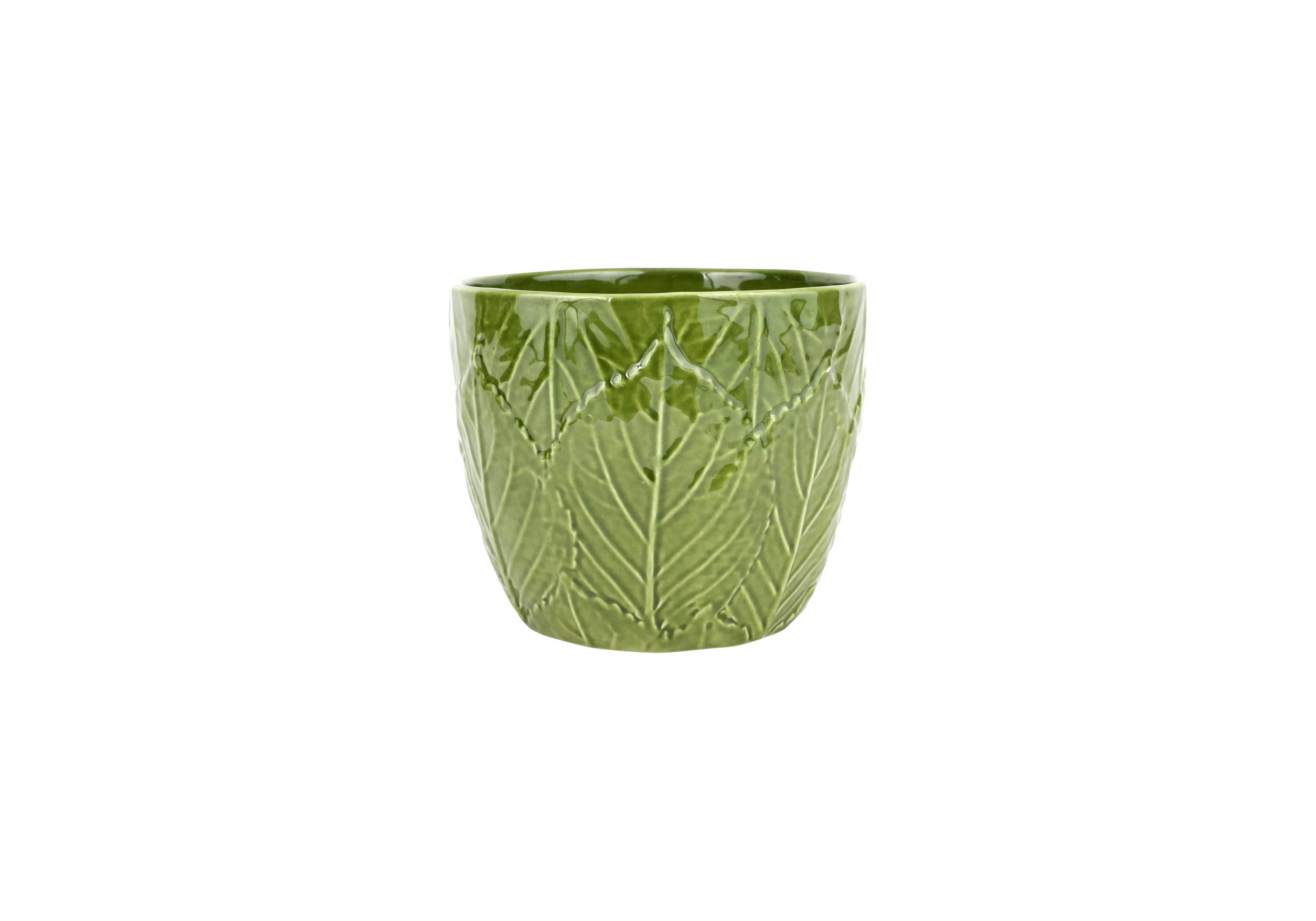 Viva Garden Green Embossed Leaves Cachepot