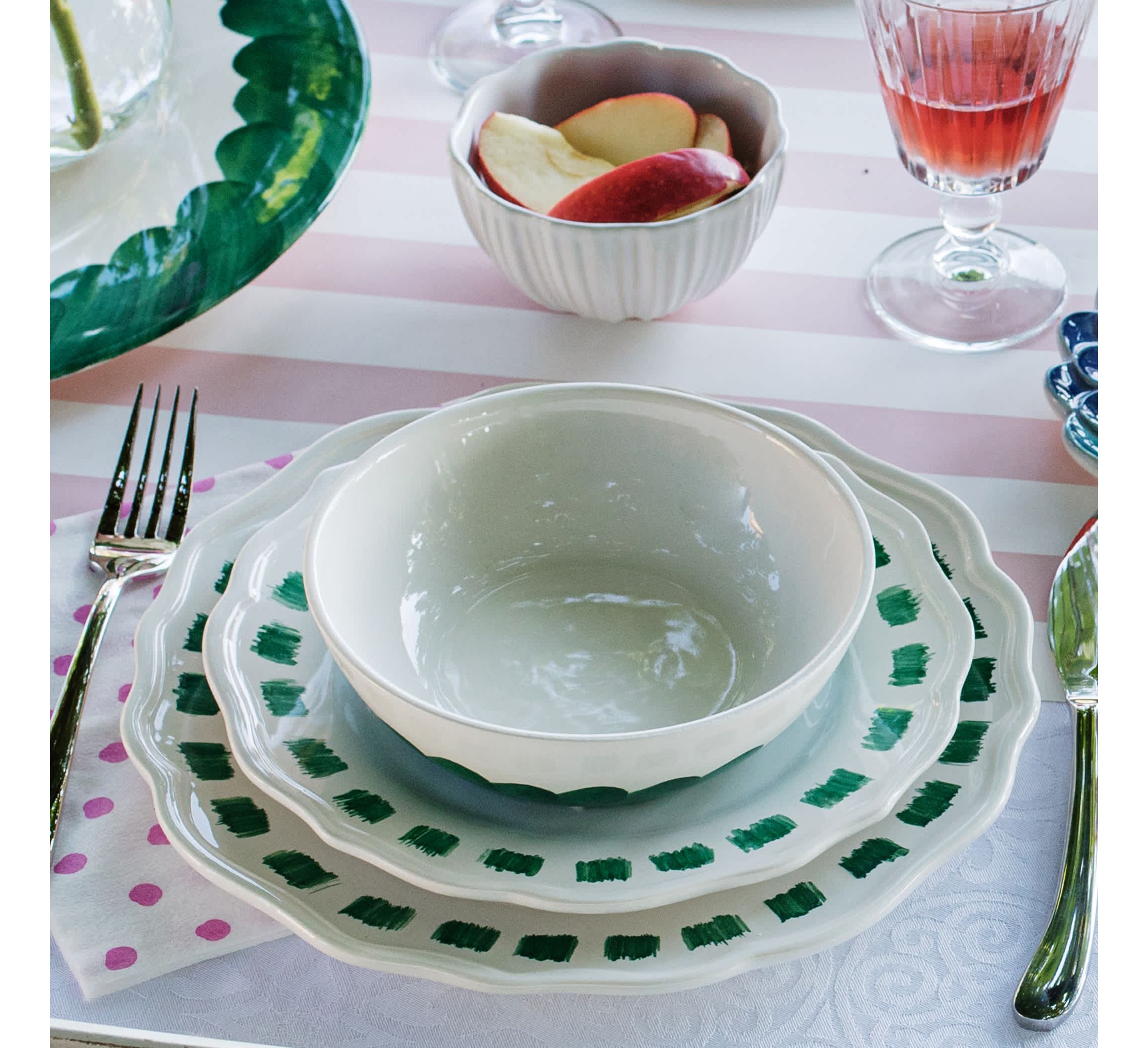 Lisbon Green Stitch Dinner Plate
