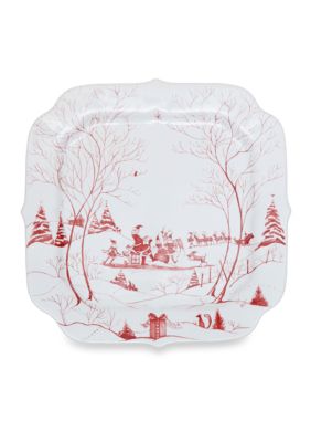 Juliska Winter Frolic Ruby Santas Cookie Tray Naughty Nice List