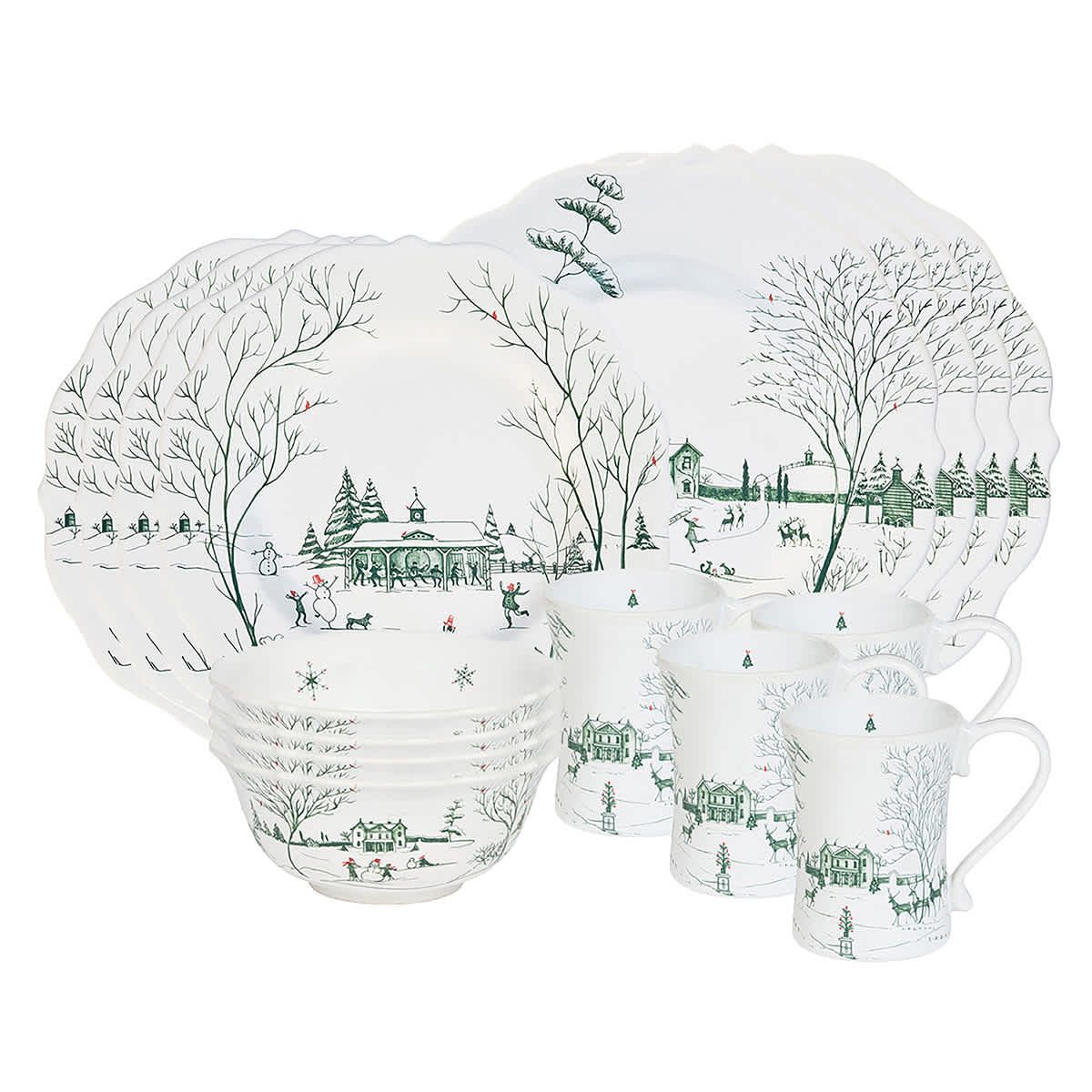 Country Estate Winter Frolic 16pc Place Setting - Evergreen