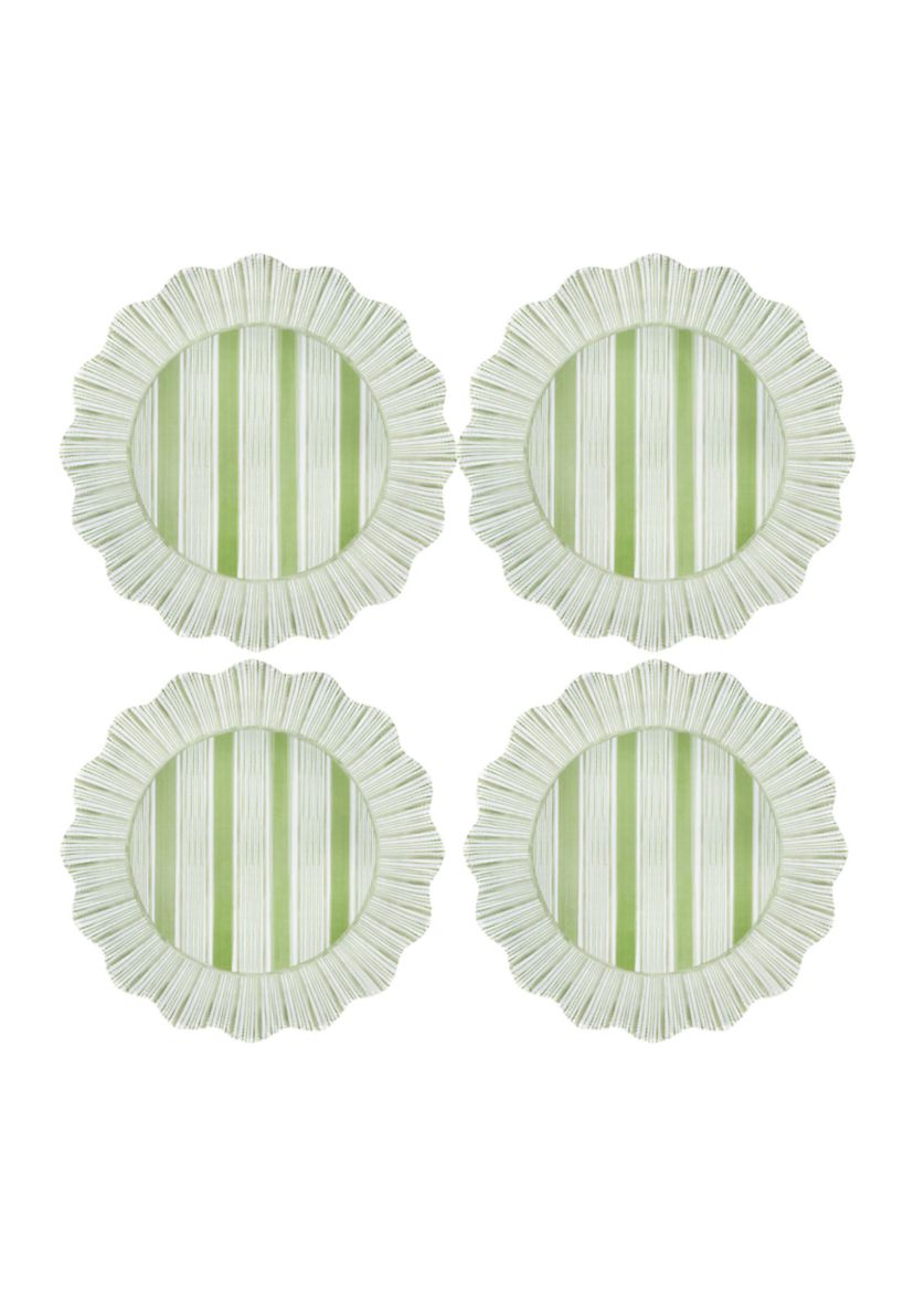 Set of 4 Cabana Stripe Melamine Dinner Plates