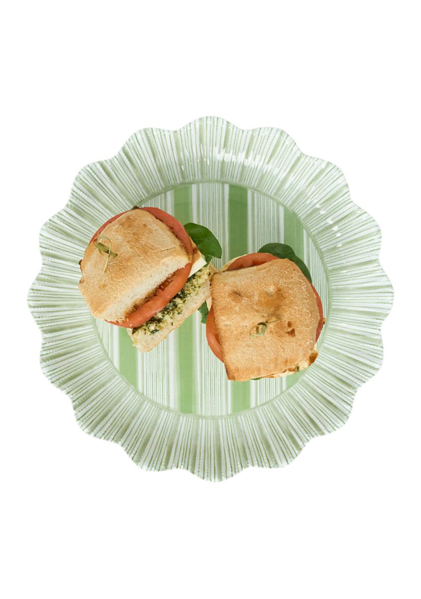 Set of 4 Cabana Stripe Melamine Dinner Plates