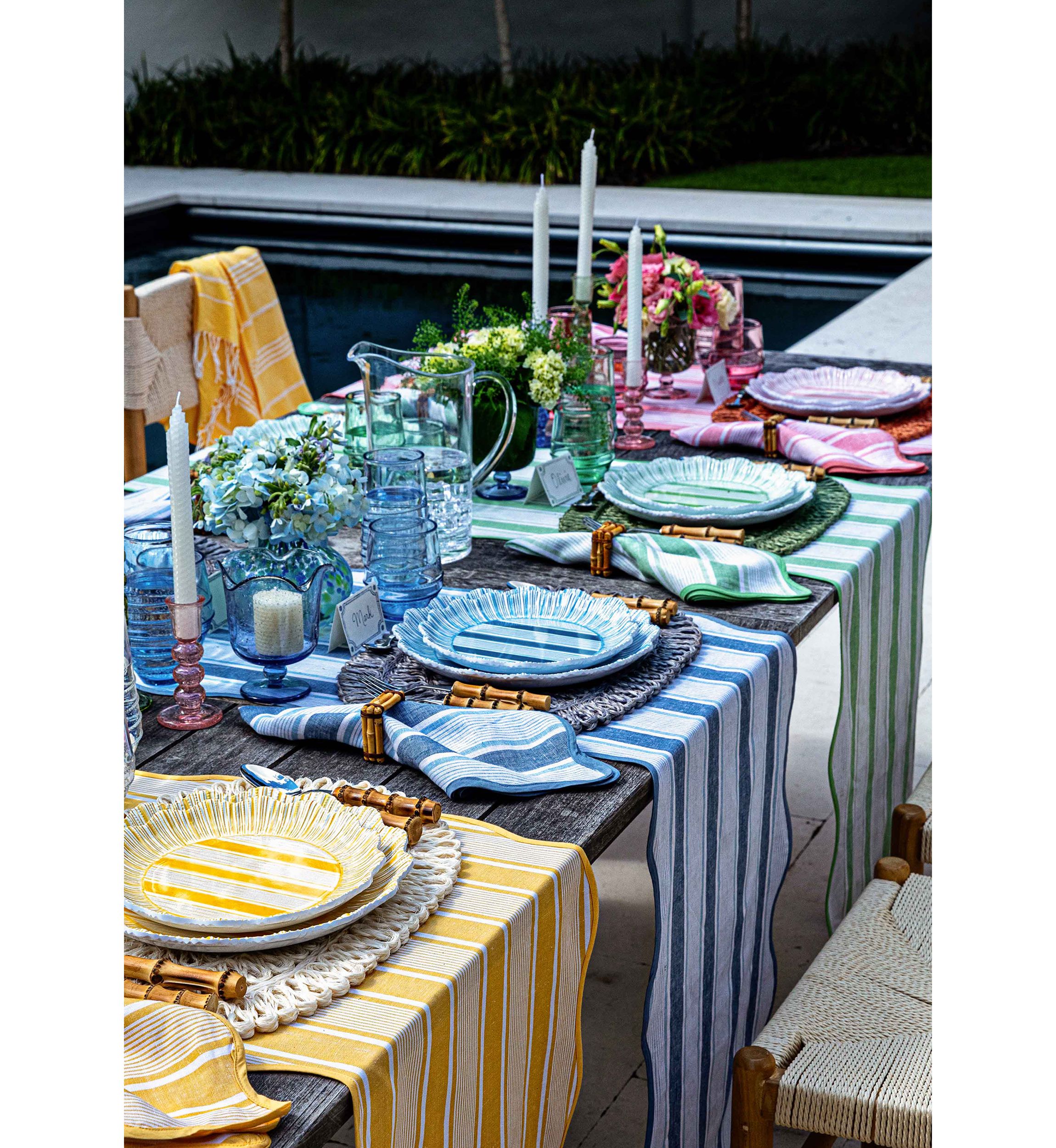 Set of 4 Cabana Stripe Melamine Dinner Plates
