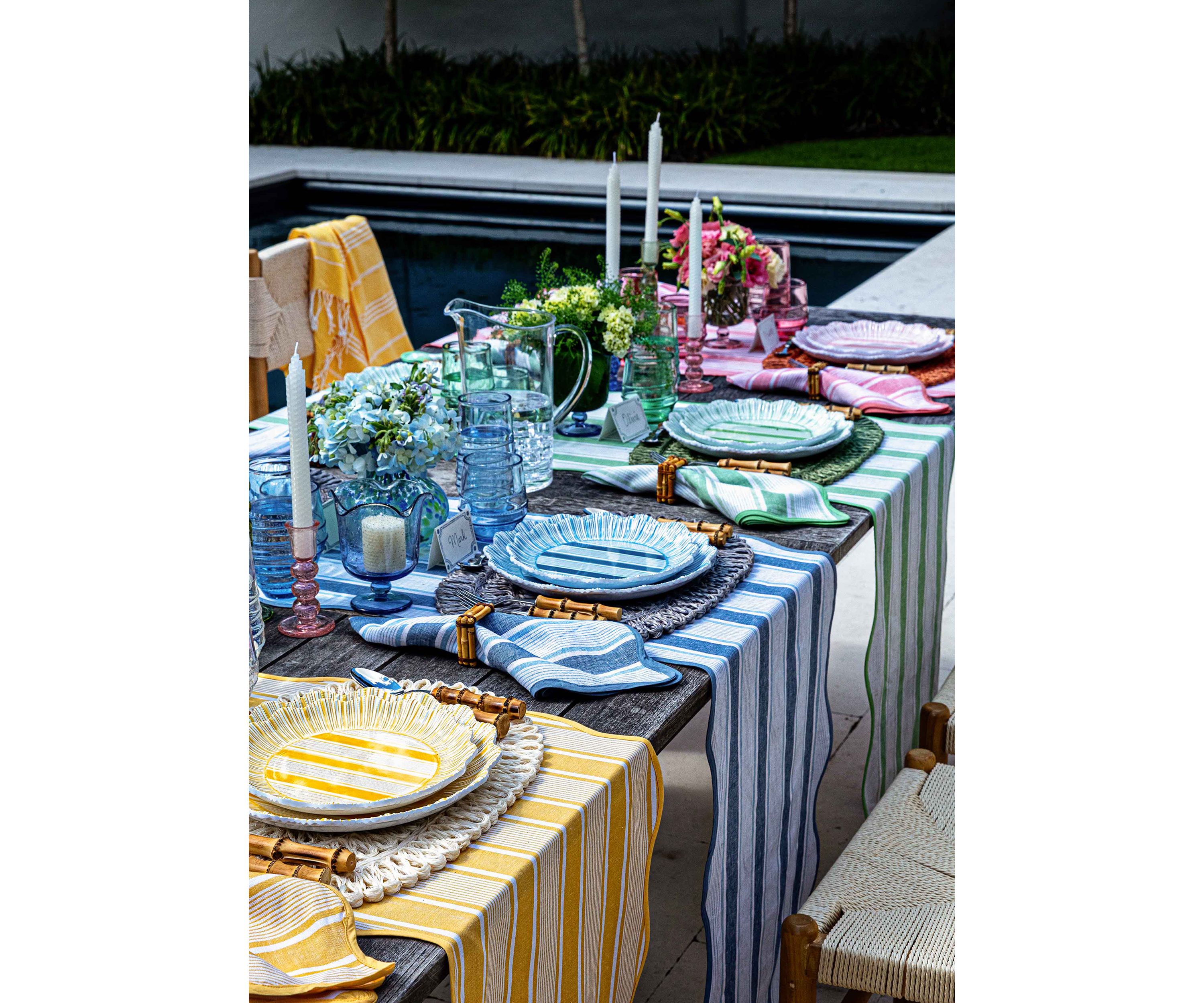 Set of 4 Cabana Stripe Melamine Dinner Plates
