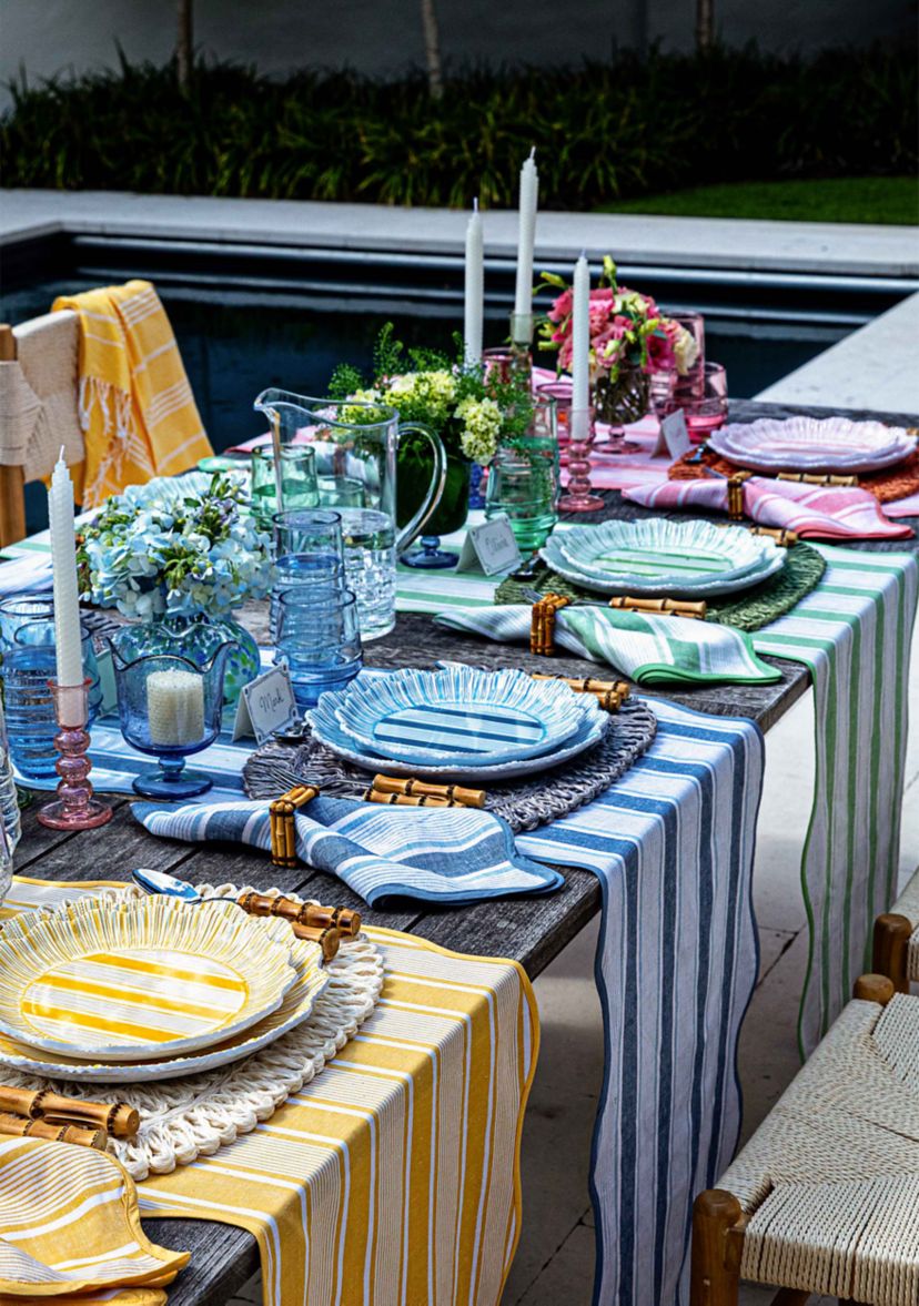 Set of 4 Cabana Stripe Melamine Dinner Plates